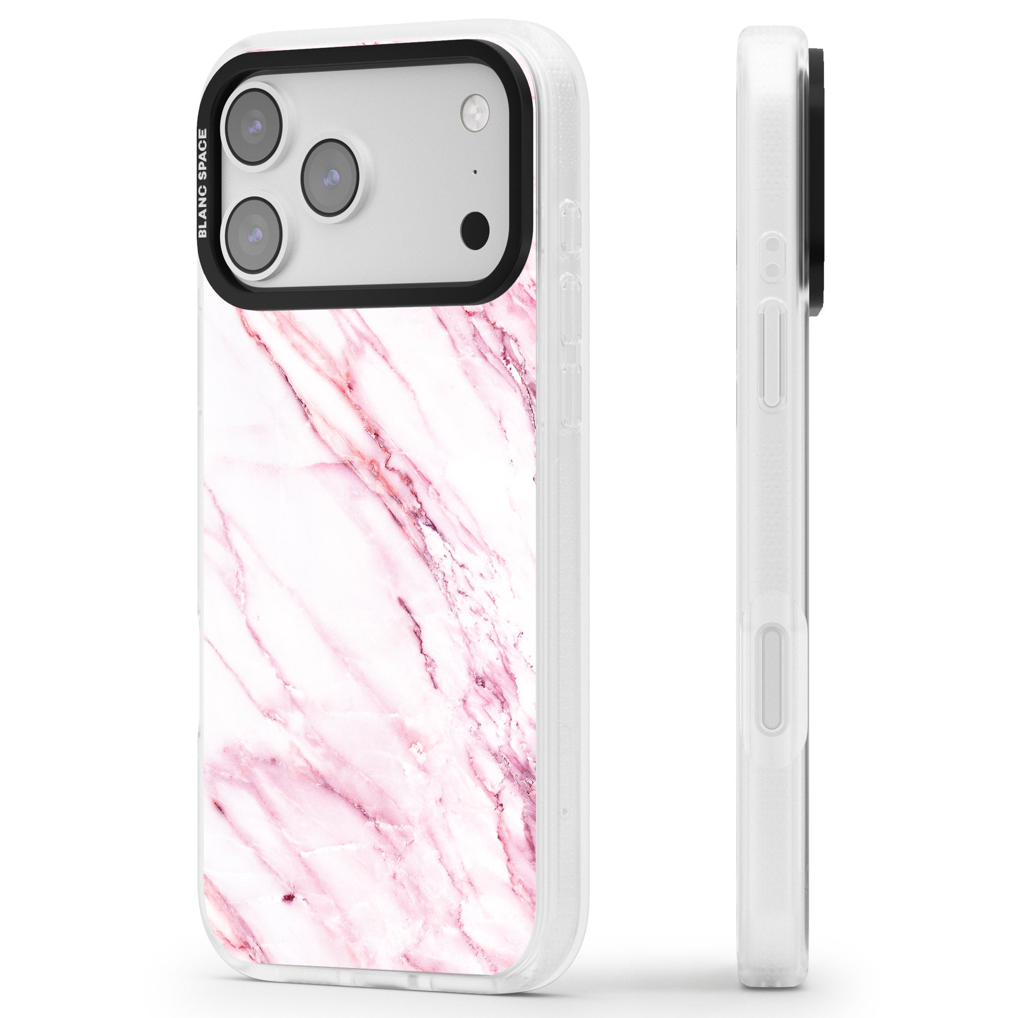 White Pink Onyx Marble iPhone 17 Pro Impact Air Clear Phone Case Side Profile