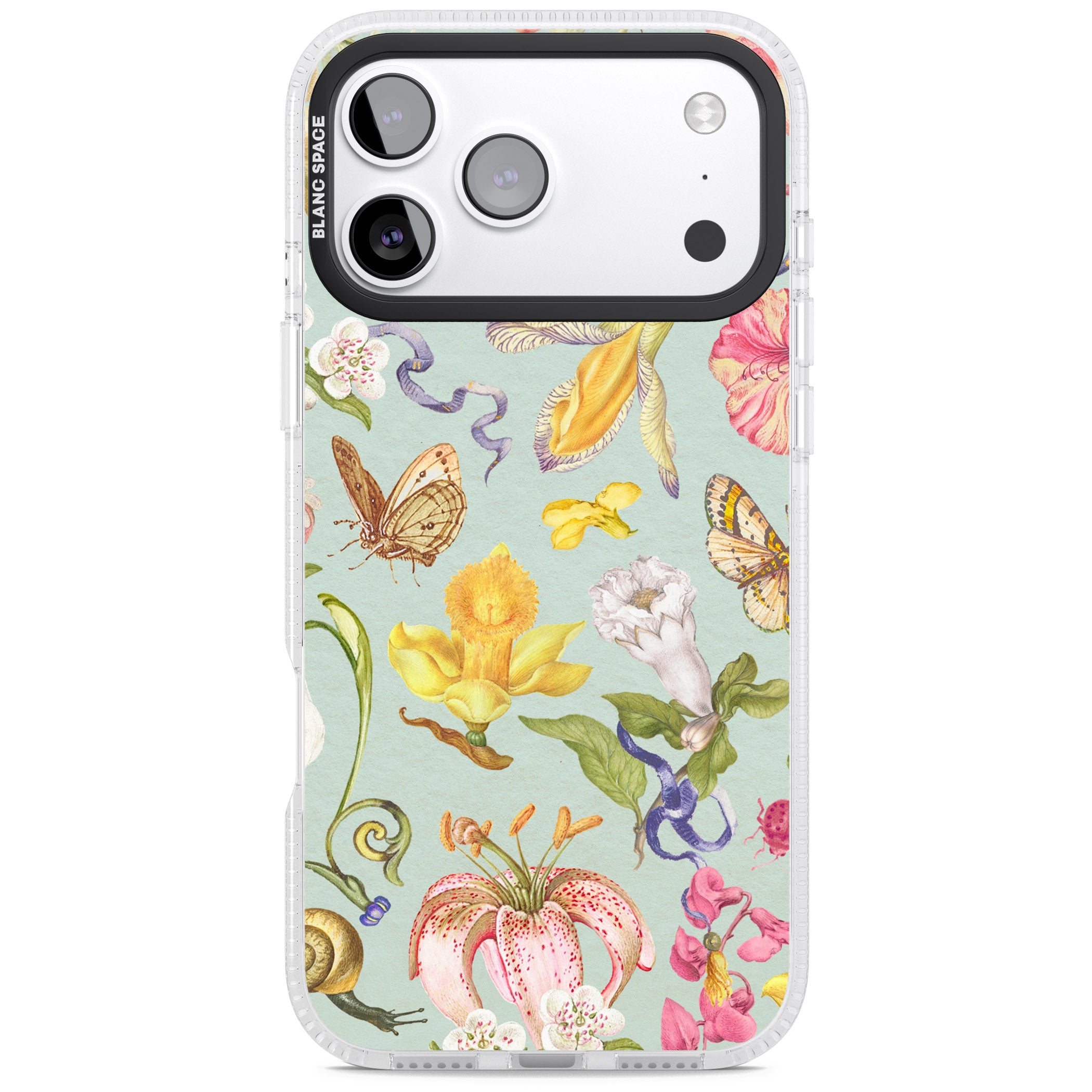 Blue Vintage Painted Flowers iPhone 17 Pro Impact Air Clear Phone Case