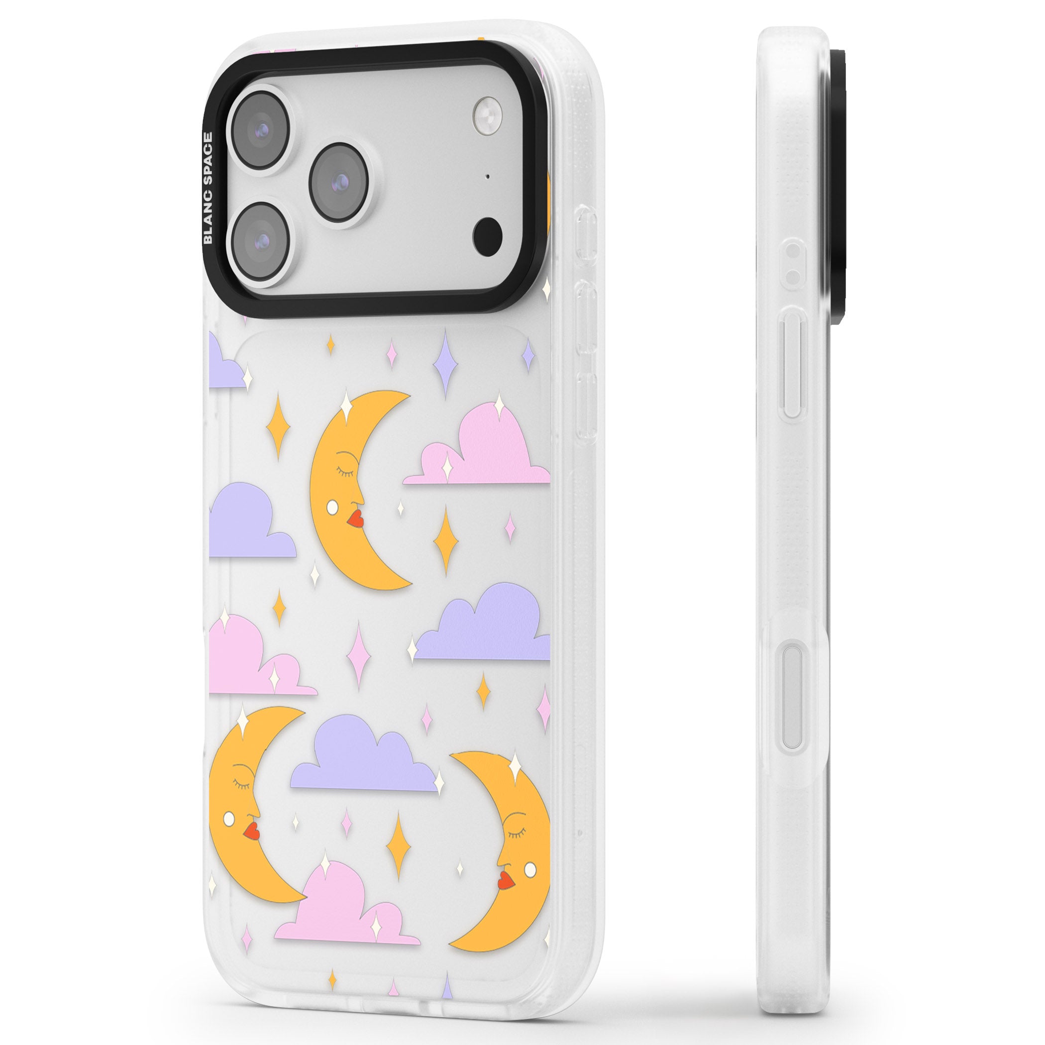 Moons & Clouds iPhone 17 Pro Impact Air Clear Phone Case Side Profile