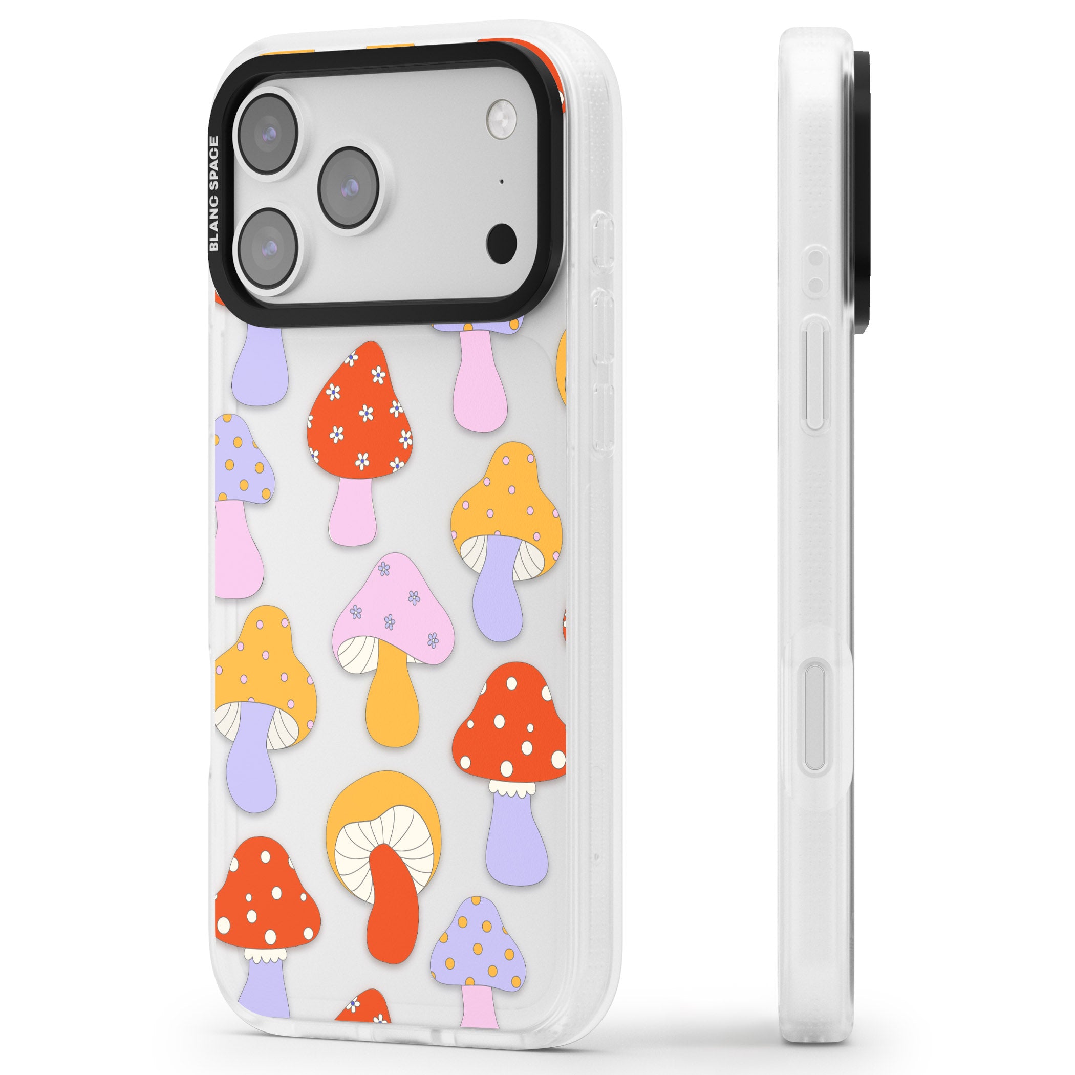 Happy Shrooms iPhone 17 Pro Impact Air Clear Phone Case Side Profile