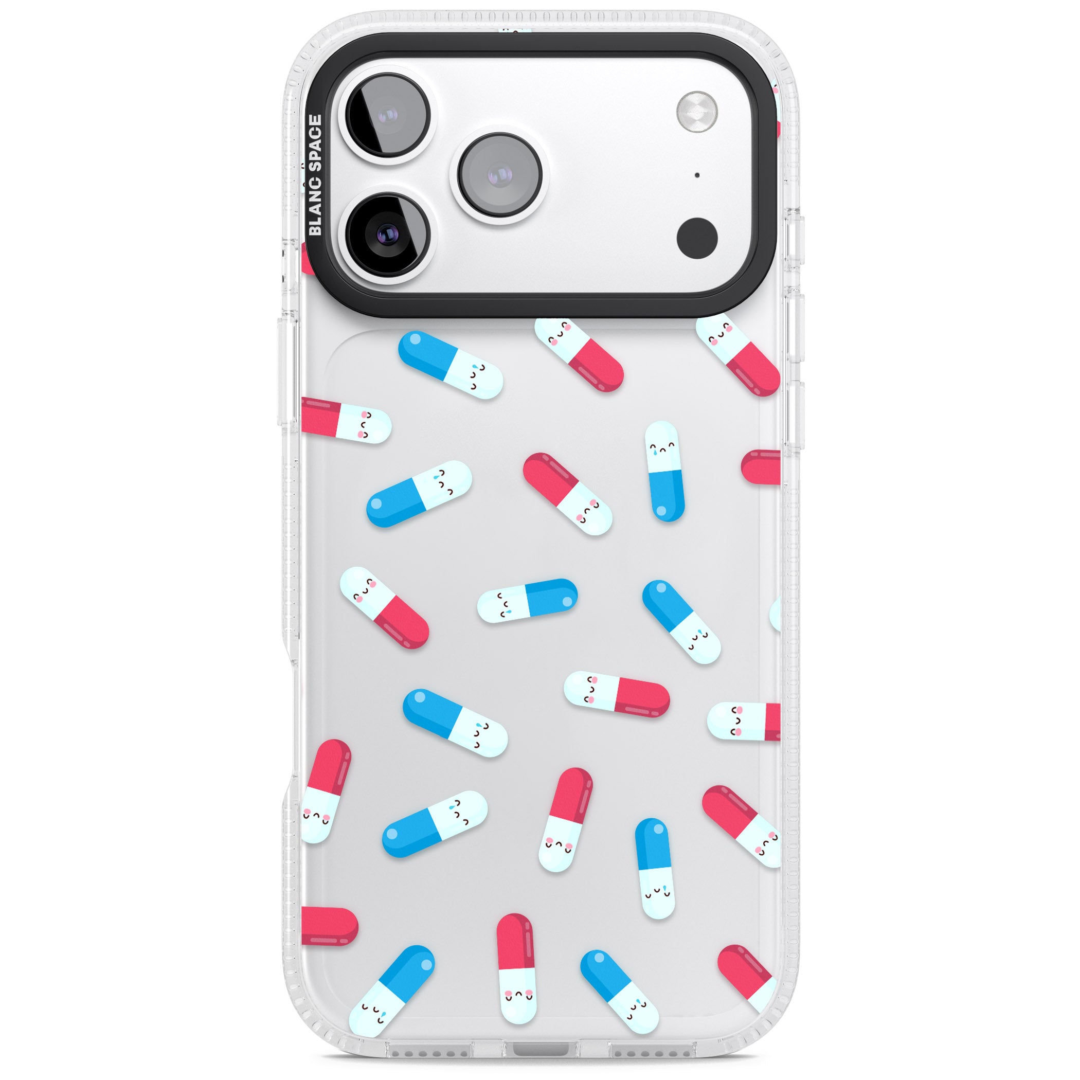 Kawaii Pill Pattern iPhone 17 Pro Impact Air Clear Phone Case