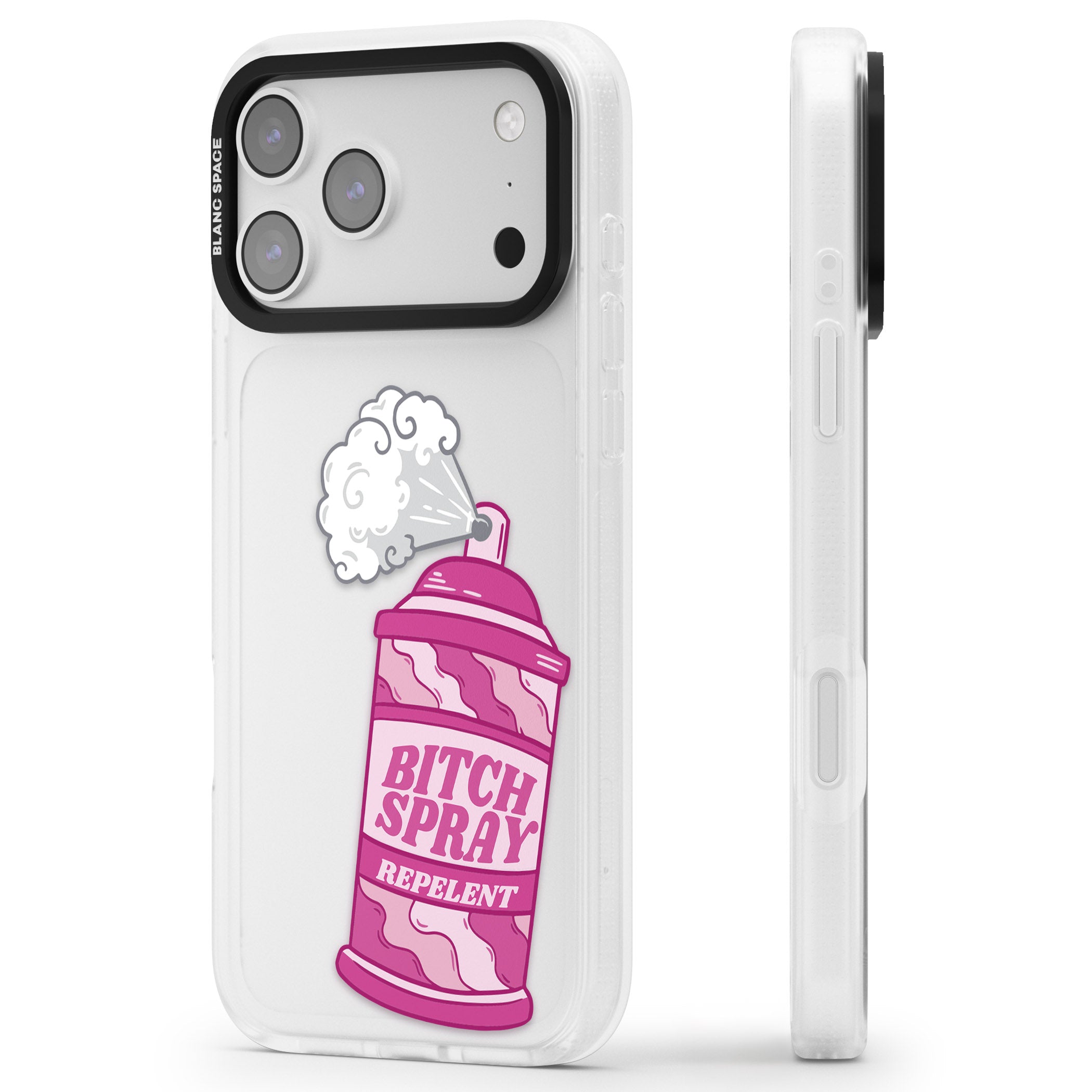 B*Tch Spray iPhone 17 Pro Impact Air Clear Phone Case Side Profile