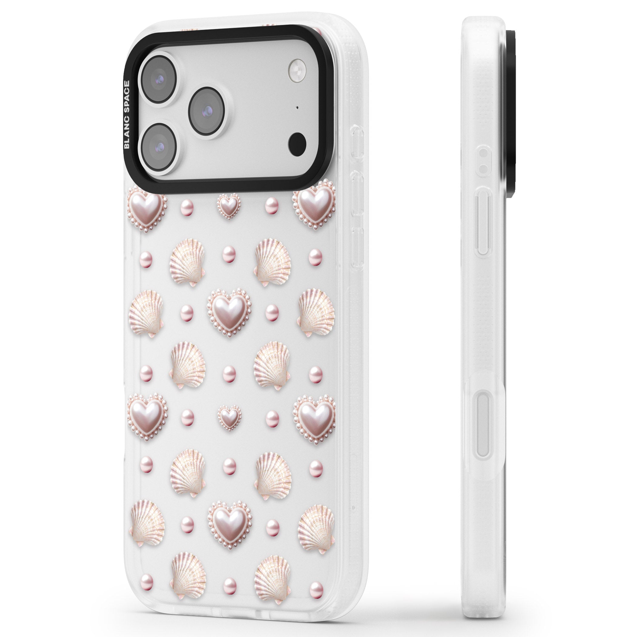 Pearl Hearts iPhone 17 Pro Impact Air Clear Phone Case Side Profile