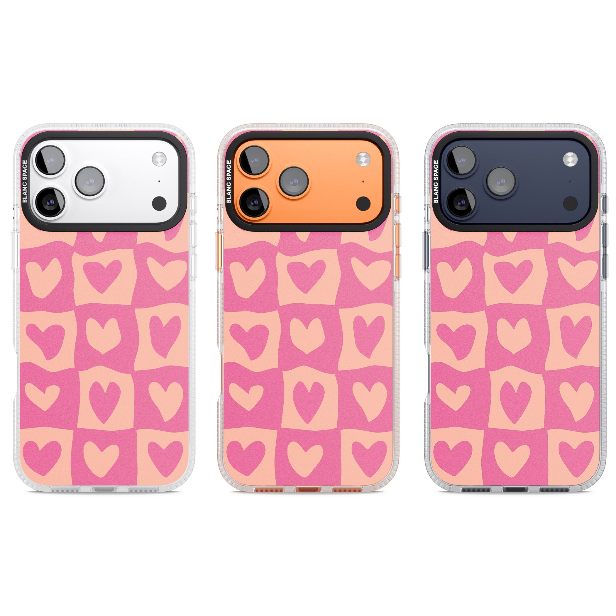 Pink Wavy Checked Hearts iPhone 17 Pro Impact Air Clear Phone Case APT Impact Protection