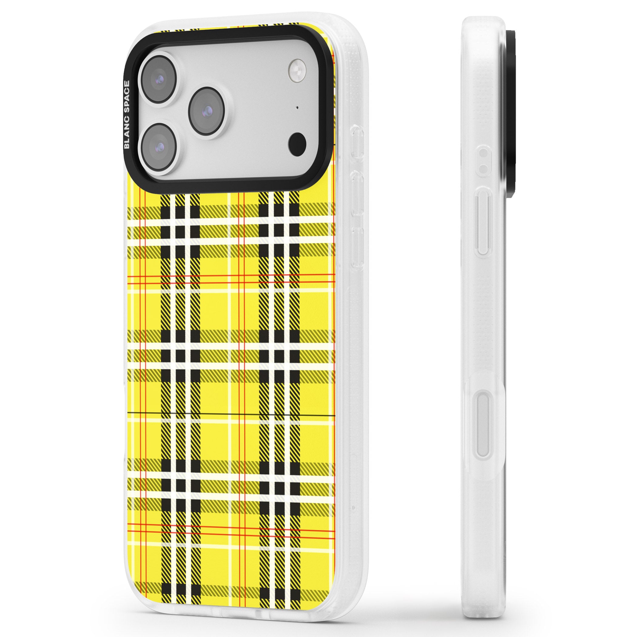 Yellow Plaid iPhone 17 Pro Impact Air Clear Phone Case Side Profile
