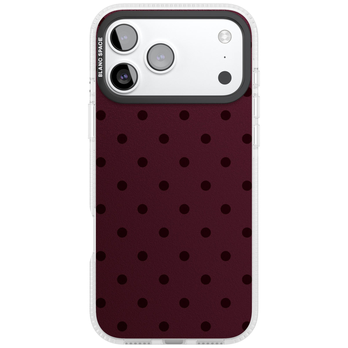 Burgundy Polka Dot minimalist iPhone case featuring black polka dots on a deep burgundy wine red background iPhone 17 Pro Max Impact Air Phone Case front