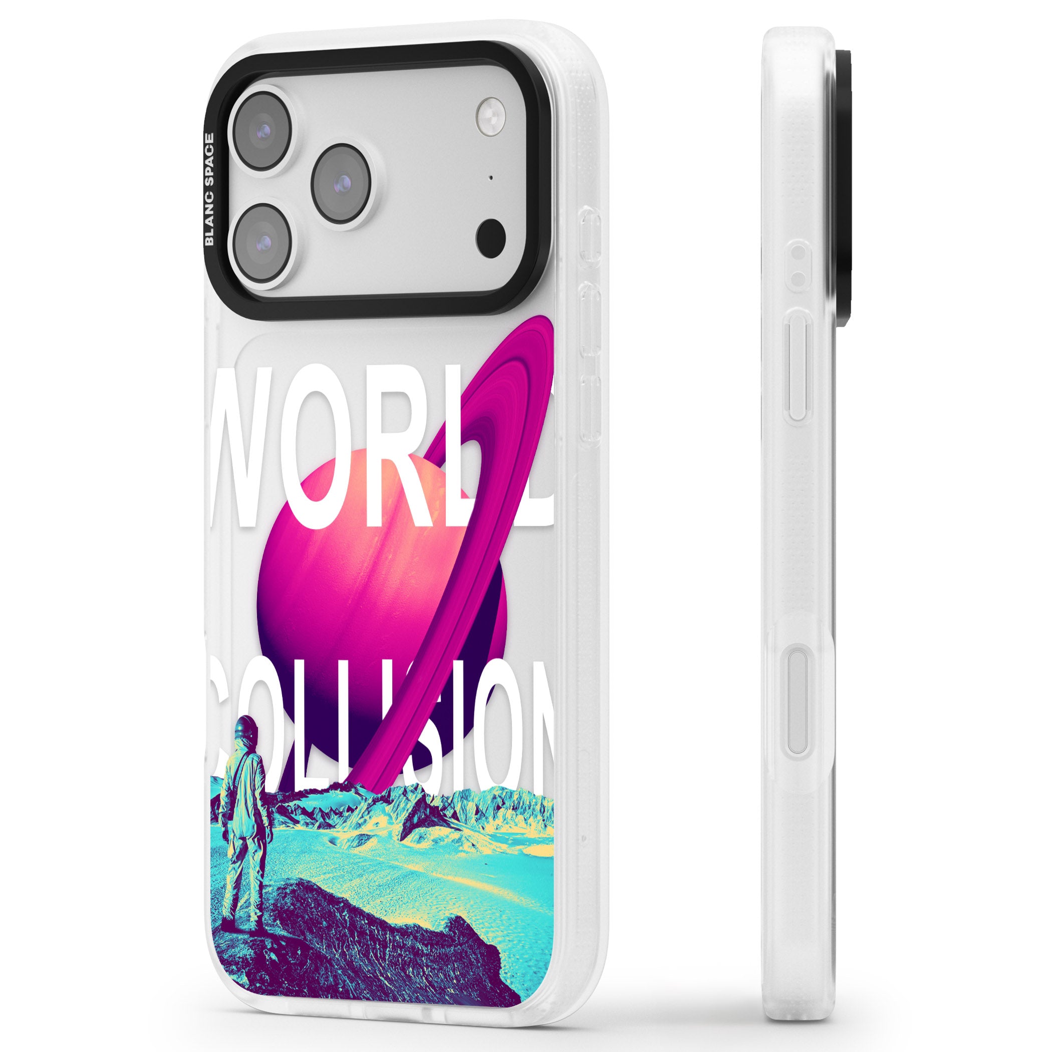 World Collision iPhone 17 Pro Impact Air Clear Phone Case Side Profile