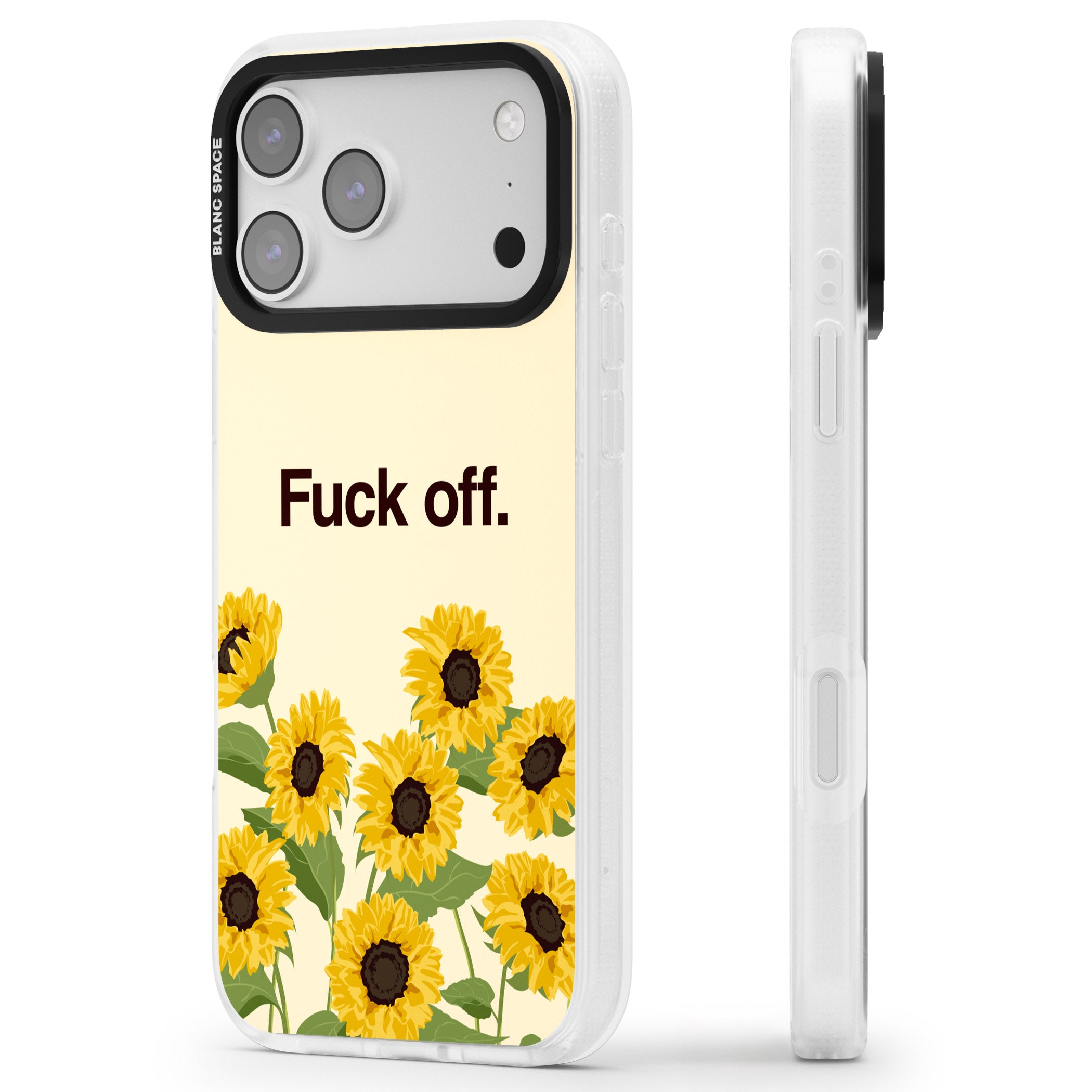 F*Ck Off iPhone 17 Pro Impact Air Clear Phone Case Side Profile