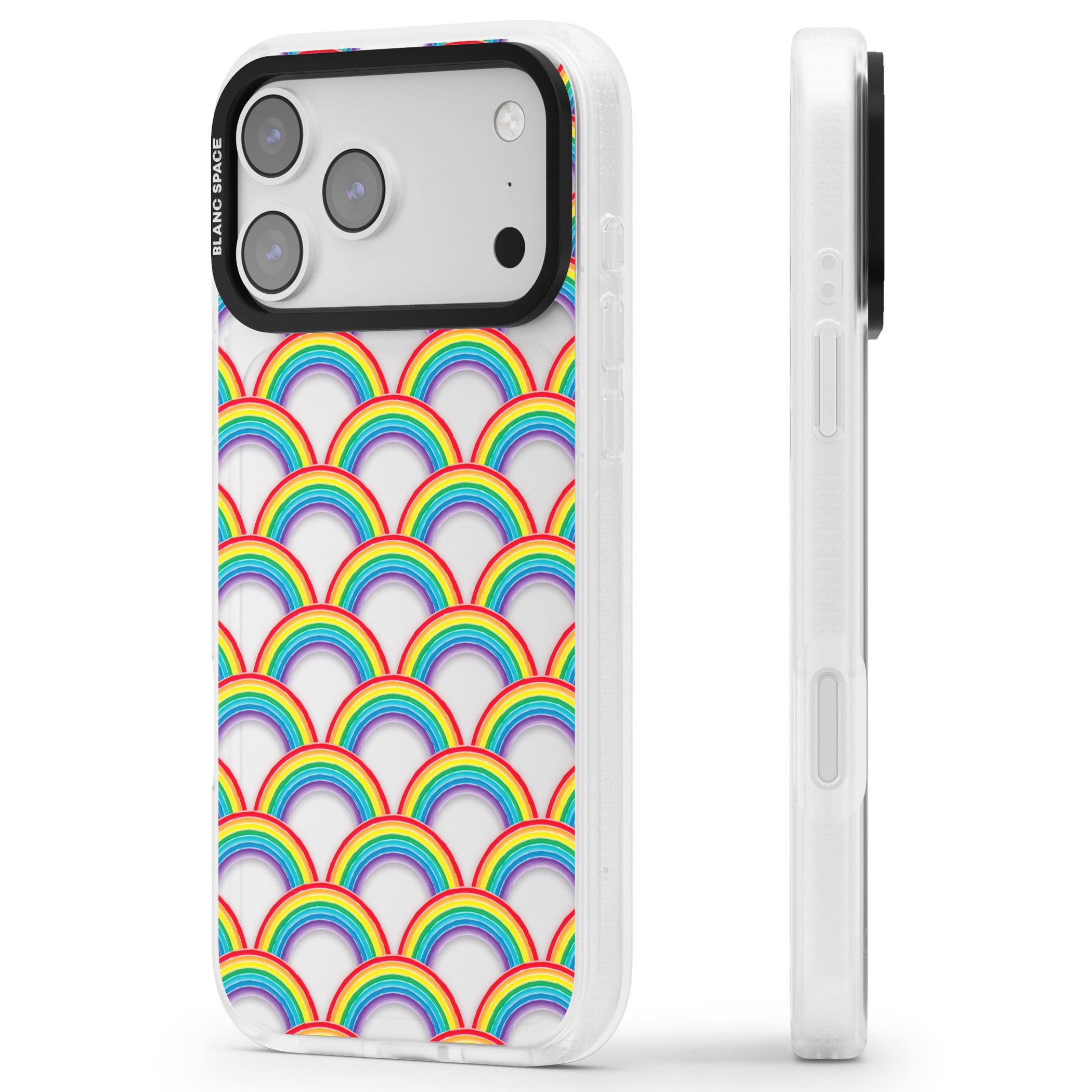Rainbow Arc Pattern iPhone 17 Pro Impact Air Clear Phone Case Side Profile