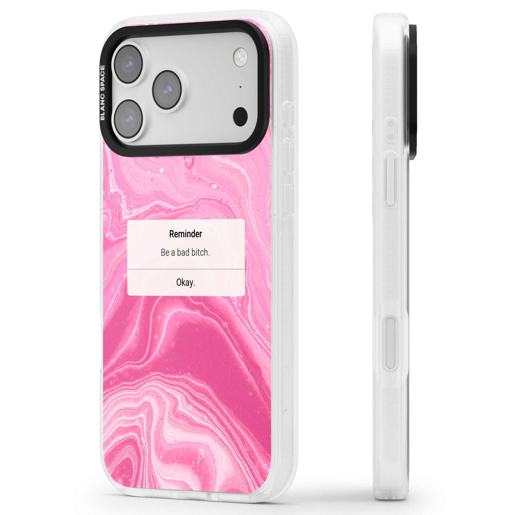 Bad Bitch Reminder iPhone 17 Pro Impact Air Clear Phone Case Side Profile