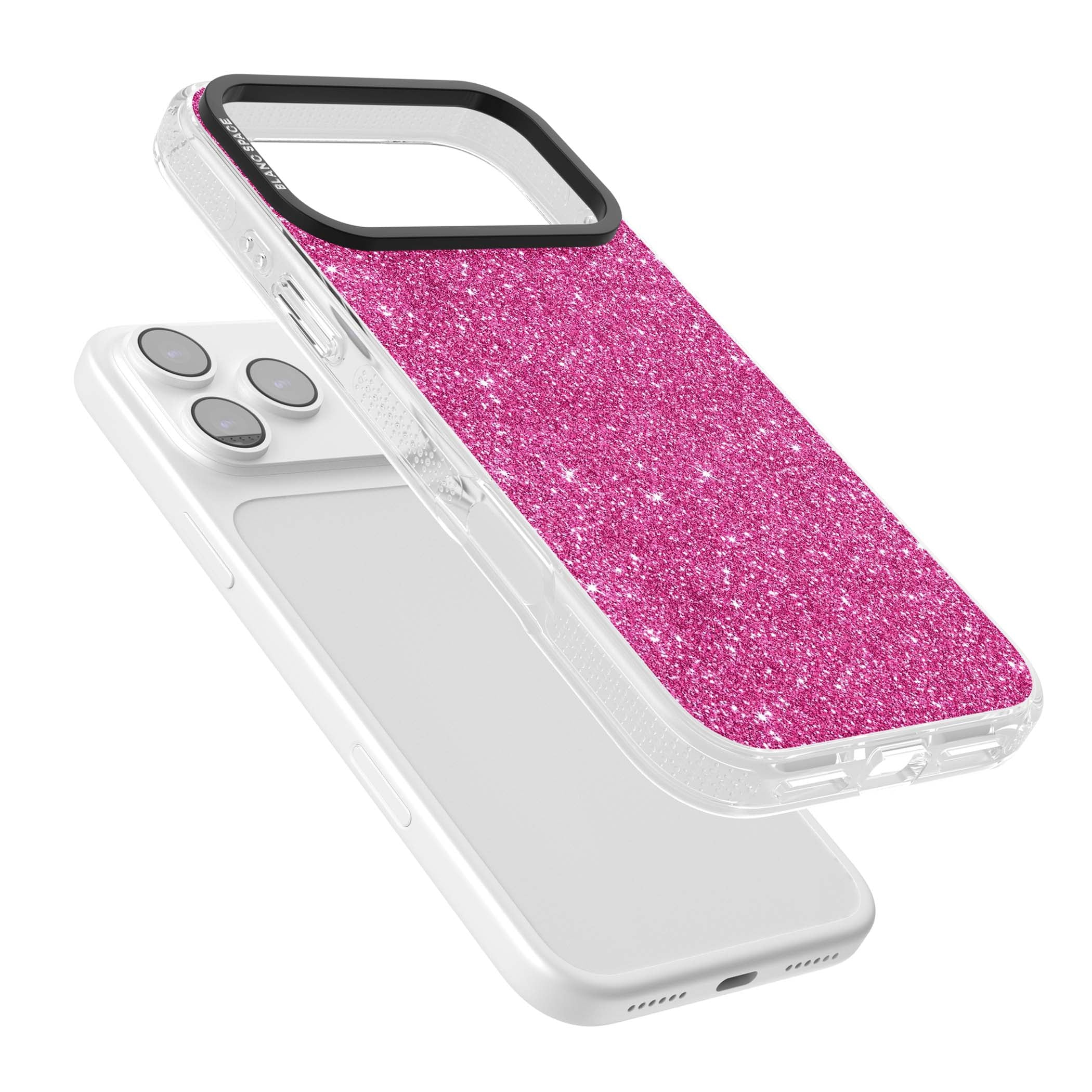 Pink Glitter Y2K iPhone case featuring hot pink glitter wallpaper with sparkle shimmer effect | Clear Case Impact Air case for iPhone 17 Pro, iPhone 17 Pro Max