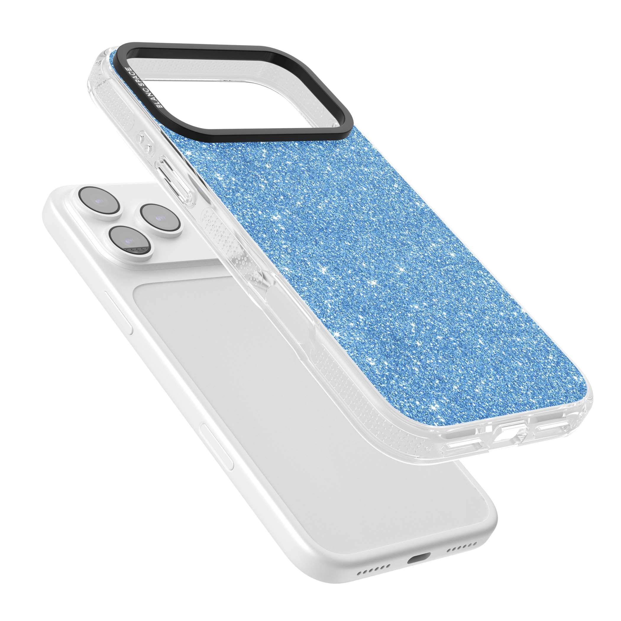 Blue Glitter blue glitter iPhone case featuring dense sparkling cerulean glitter with a glamorous shimmering finish | Clear Case Impact Air case for iPhone 17 Pro, iPhone 17 Pro Max