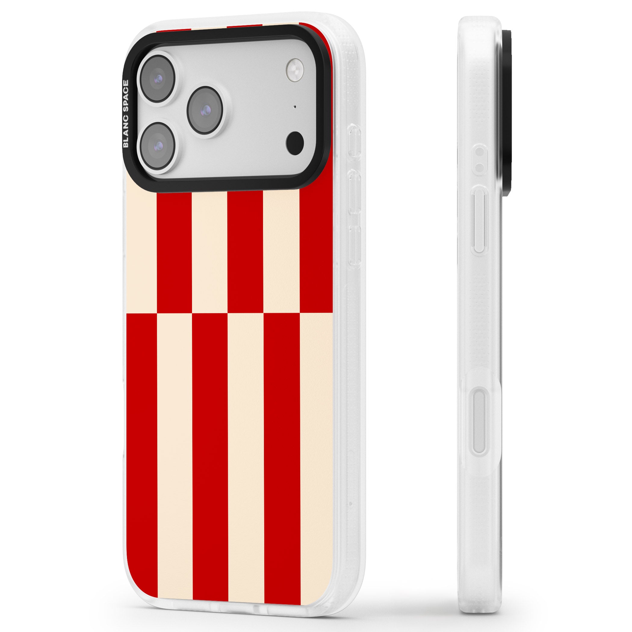 Retro Red Stripes iPhone 17 Pro Impact Air Clear Phone Case Side Profile