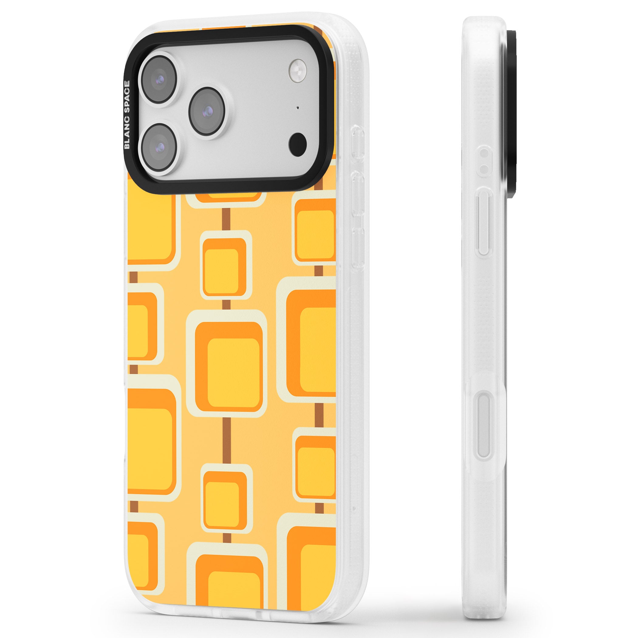 Sunny Mid Century Squares iPhone 17 Pro Impact Air Clear Phone Case Side Profile