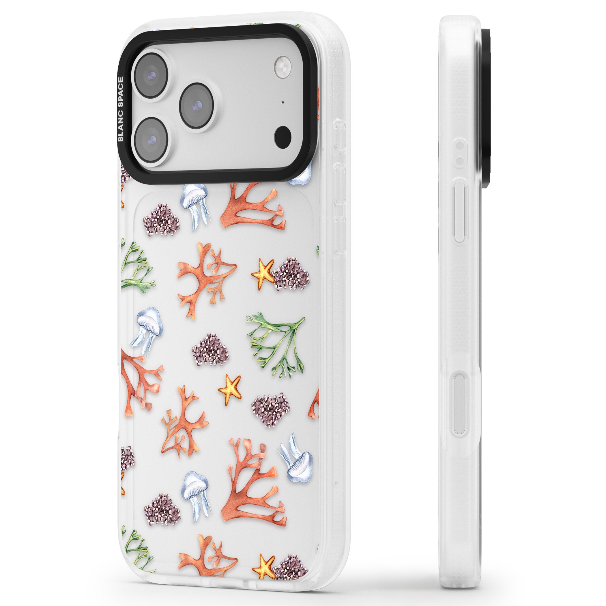 Coral & Jellyfish iPhone 17 Pro Impact Air Clear Phone Case Side Profile