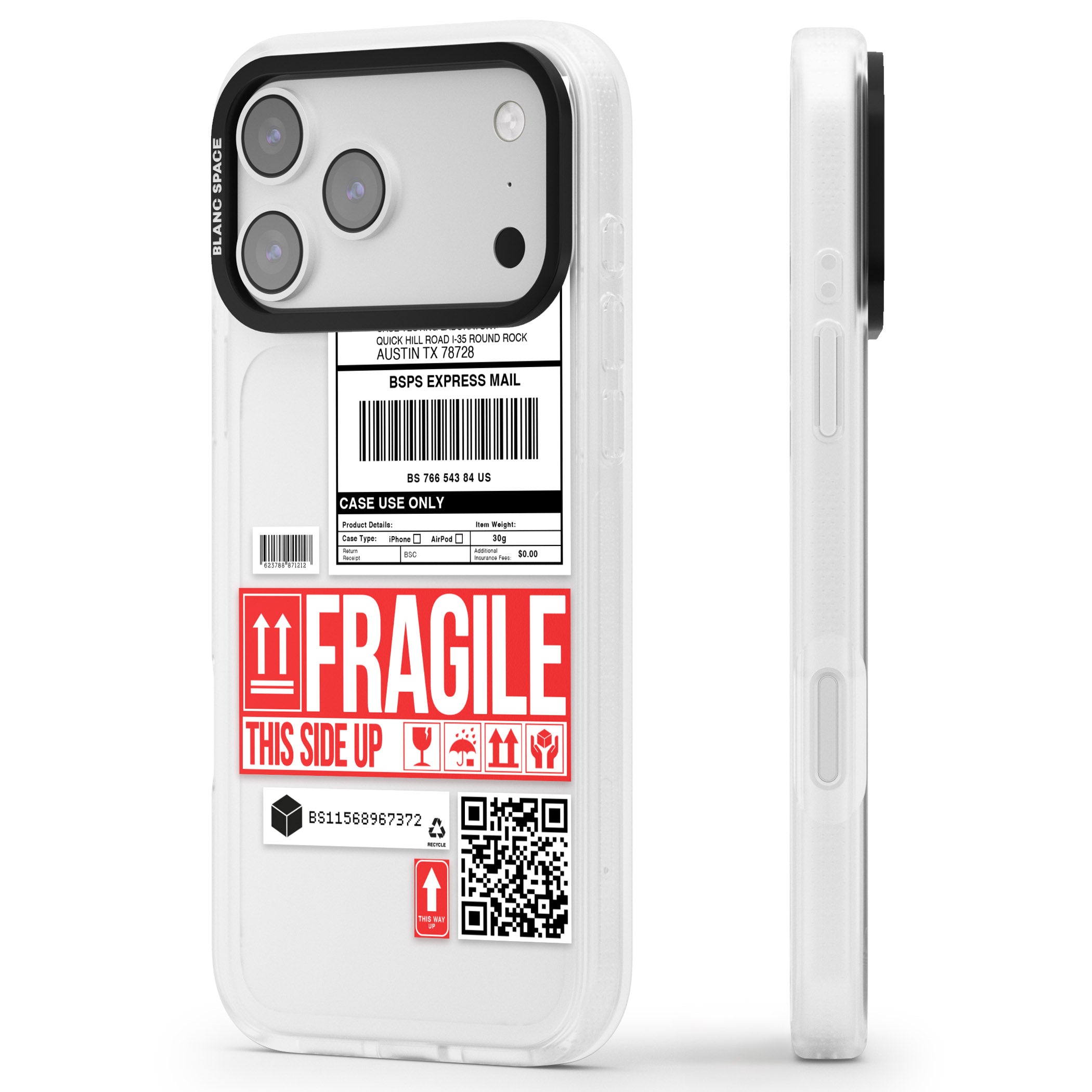 Shipping Label iPhone 17 Pro Impact Air Clear Phone Case Side Profile