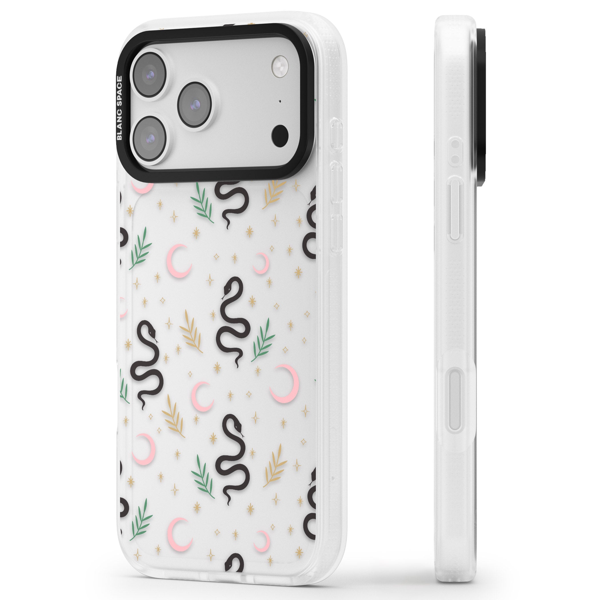 Snake & Moon Pattern iPhone 17 Pro Impact Air Clear Phone Case Side Profile