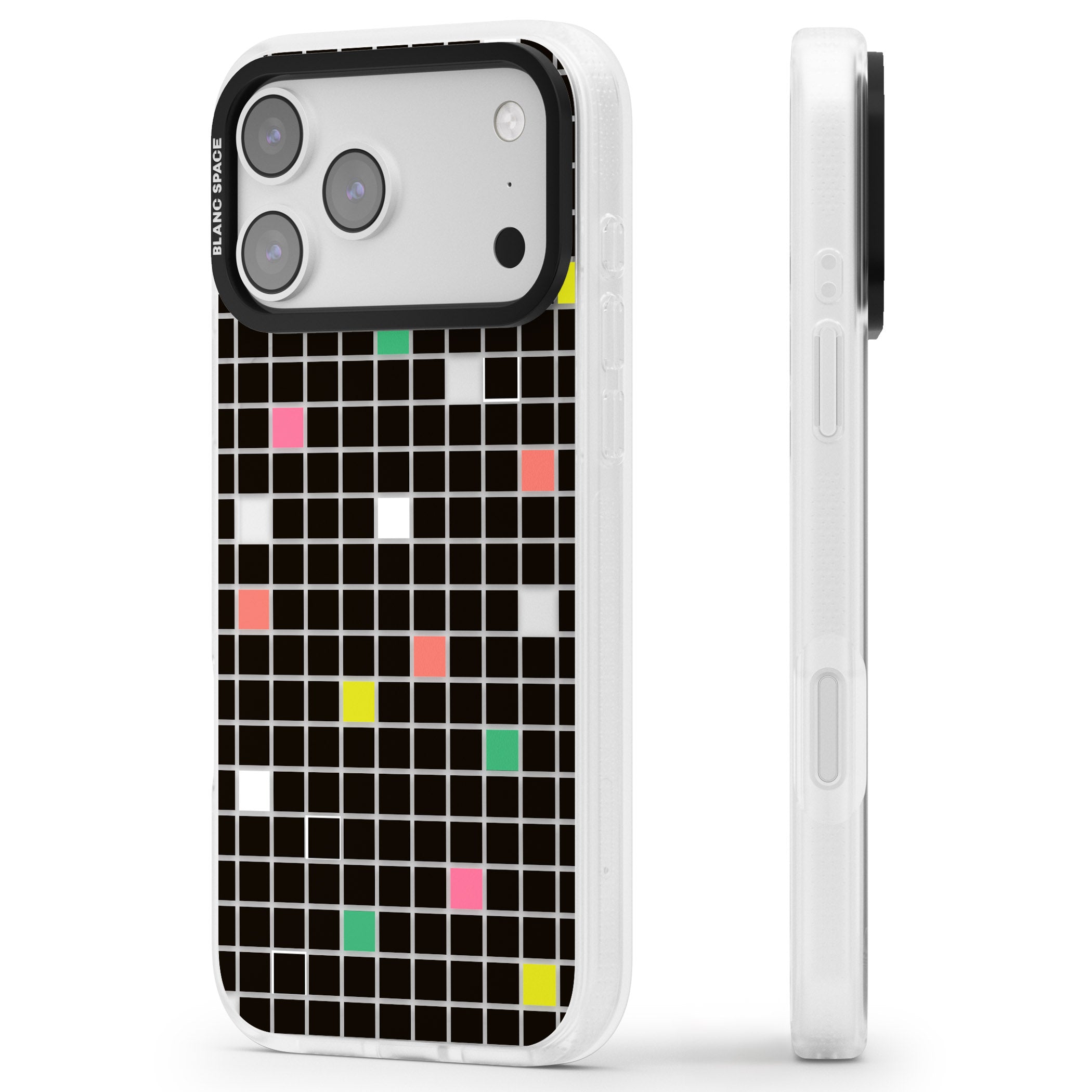 Vibrant Black Geometric Grid iPhone 17 Pro Impact Air Clear Phone Case Side Profile