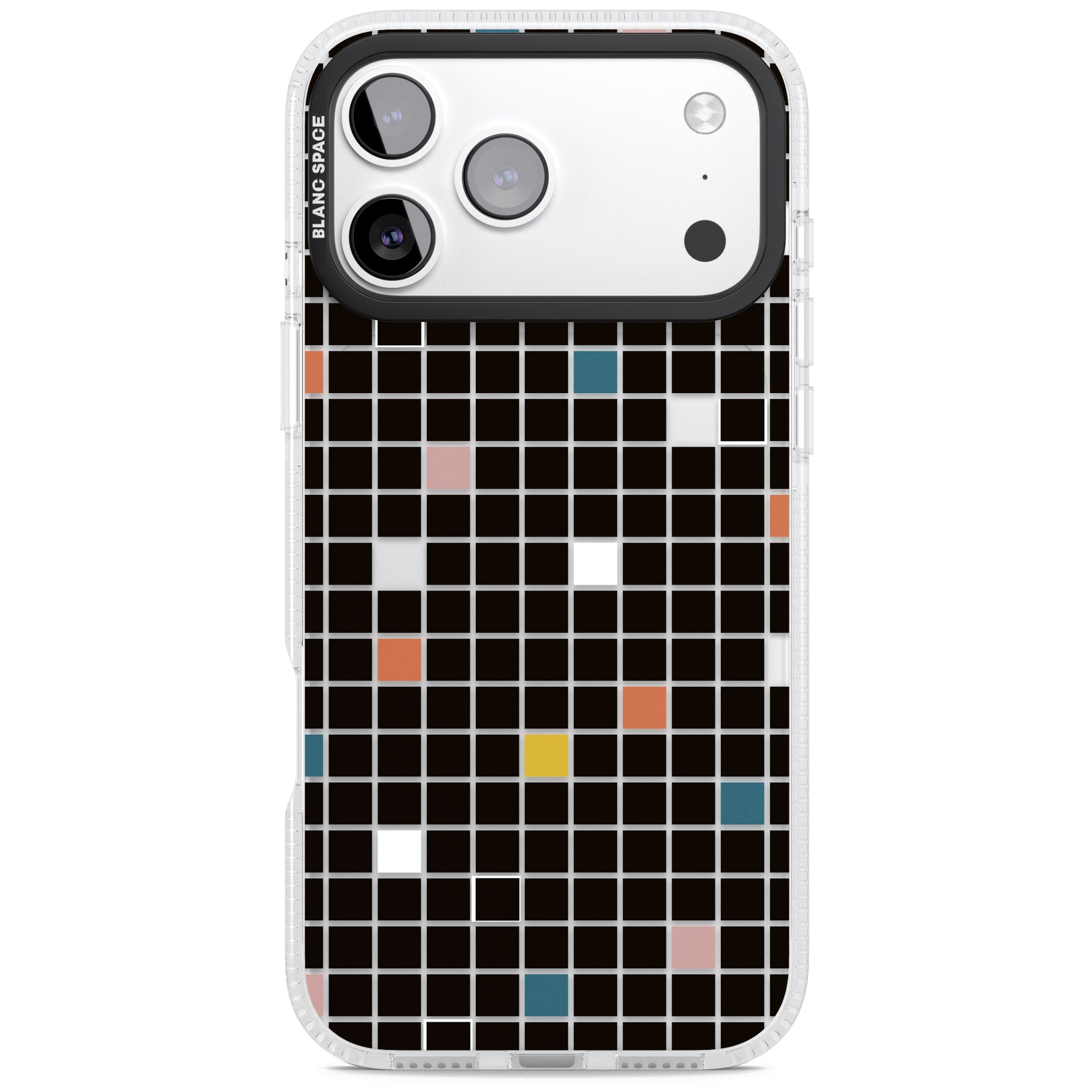 Earthtone Black Geometric Grid iPhone 17 Pro Impact Air Clear Phone Case