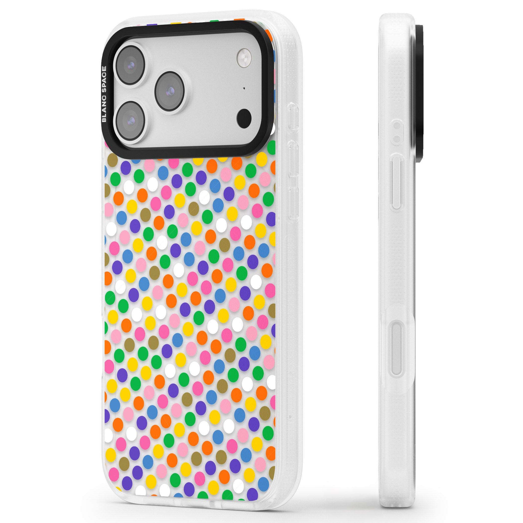 Multicolour Polka Dot Fiesta iPhone 17 Pro Impact Air Clear Phone Case Side Profile