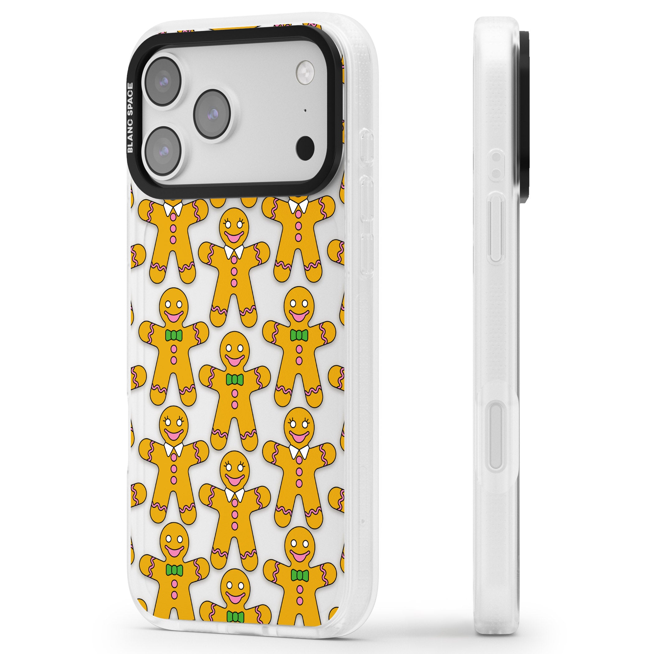 Gingerbread Cookie Pattern iPhone 17 Pro Impact Air Clear Phone Case Side Profile