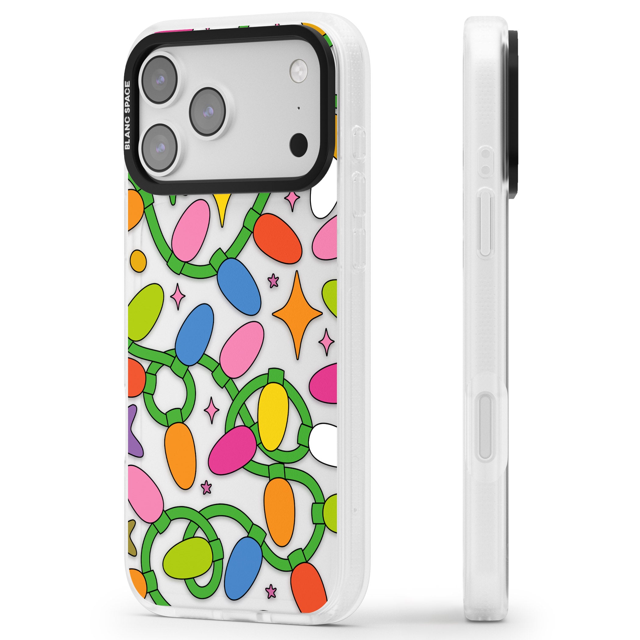 Festive Lights Pattern iPhone 17 Pro Impact Air Clear Phone Case Side Profile