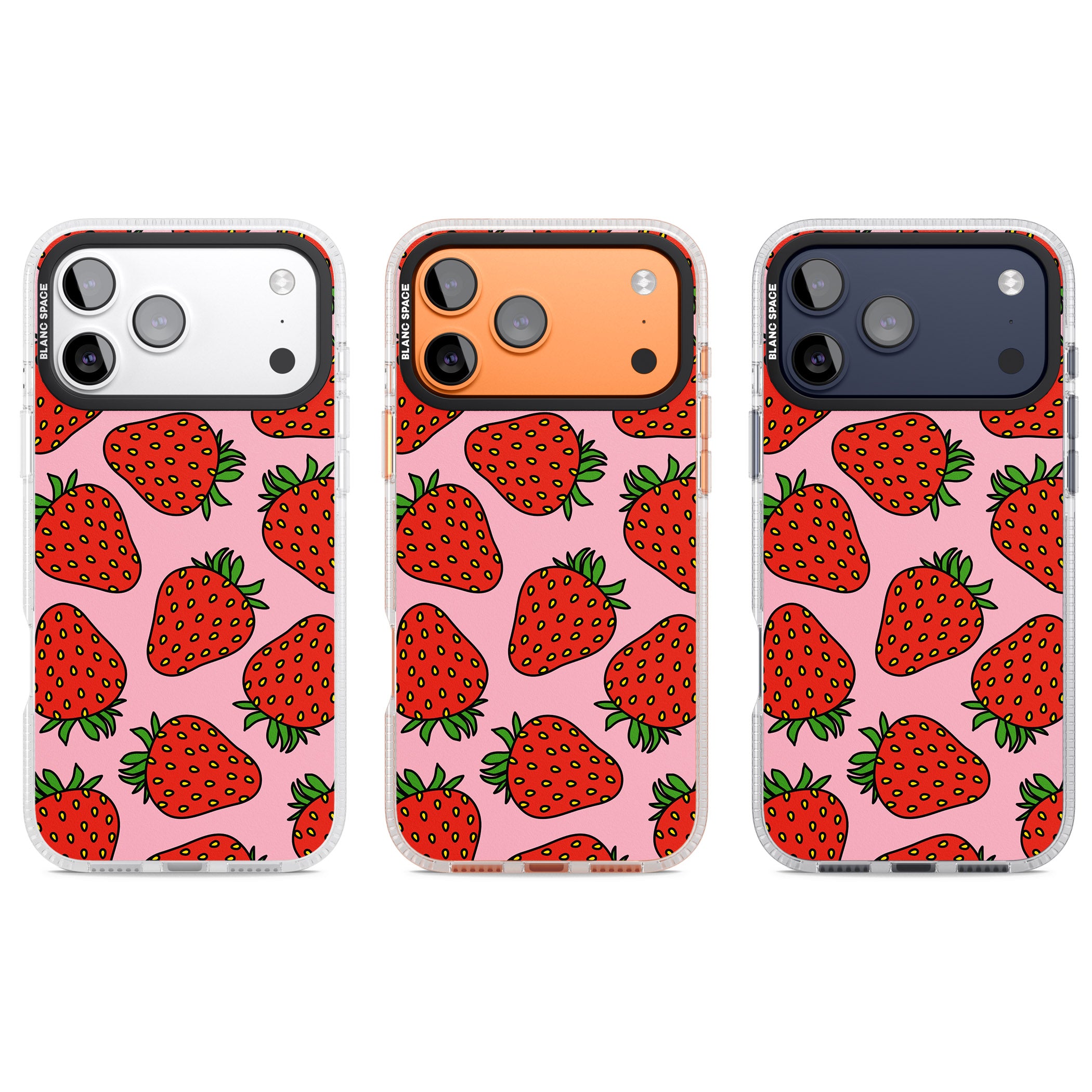 Strawberry Pattern (Pink) iPhone 17 Pro Impact Air Clear Phone Case APT Impact Protection