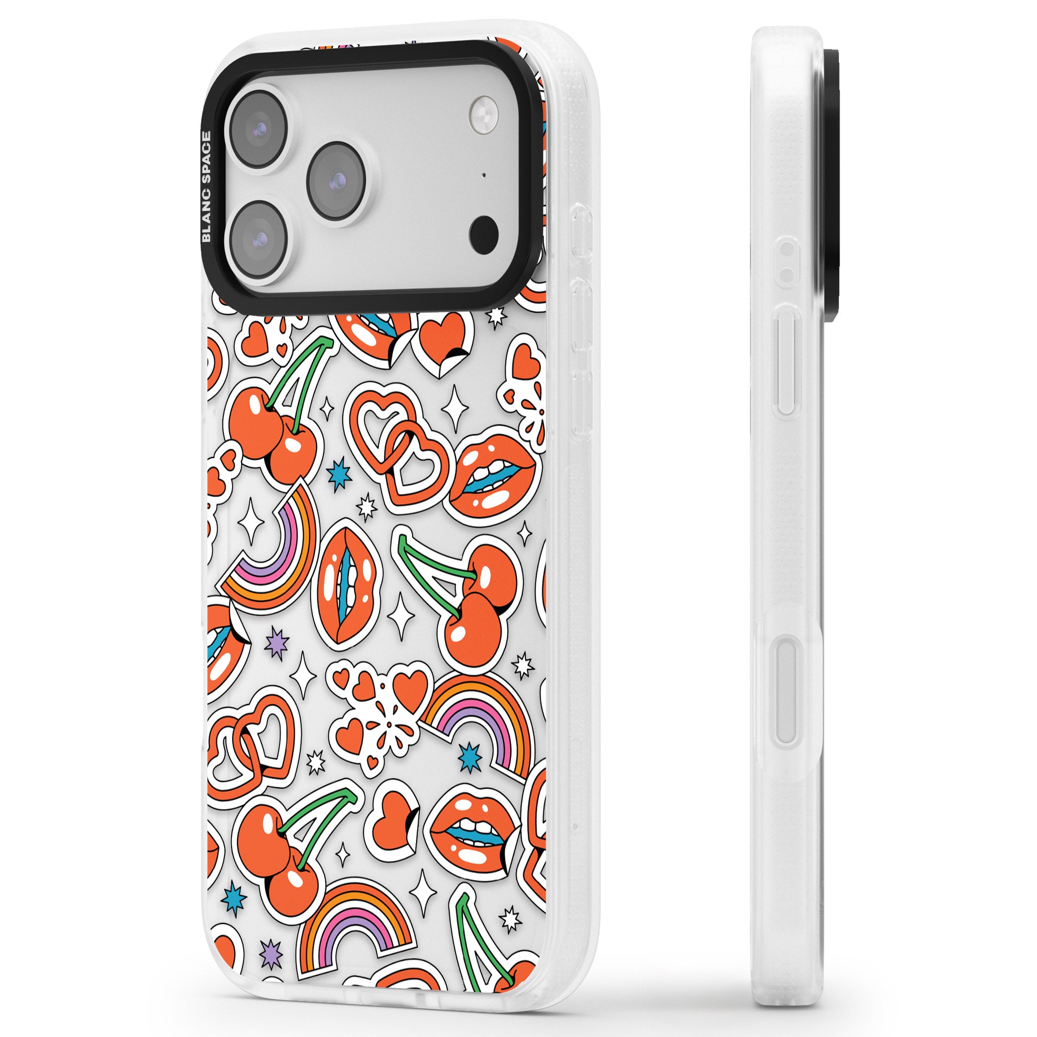 Red Sticker Pop iPhone 17 Pro Impact Air Clear Phone Case Side Profile