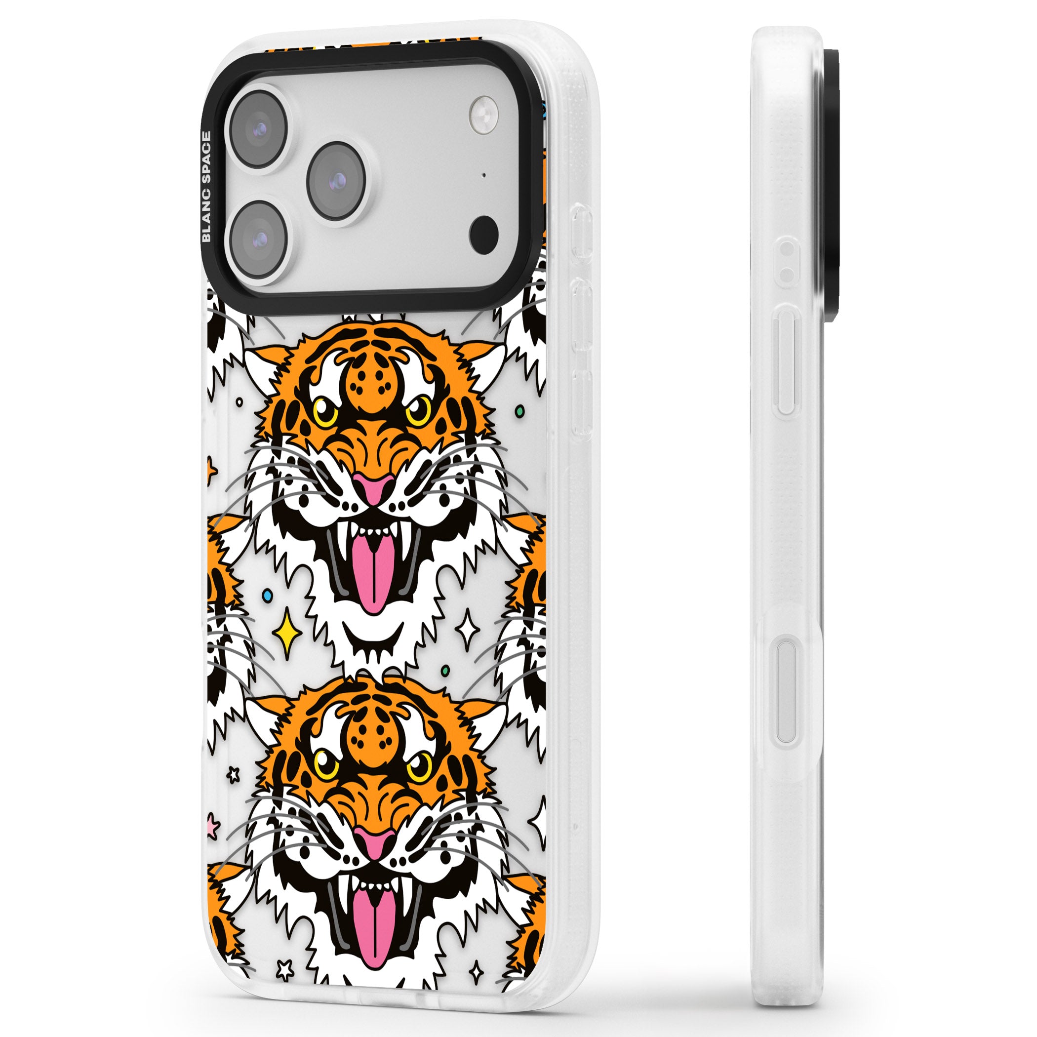 Fierce Jungle Tigers iPhone 17 Pro Impact Air Clear Phone Case Side Profile
