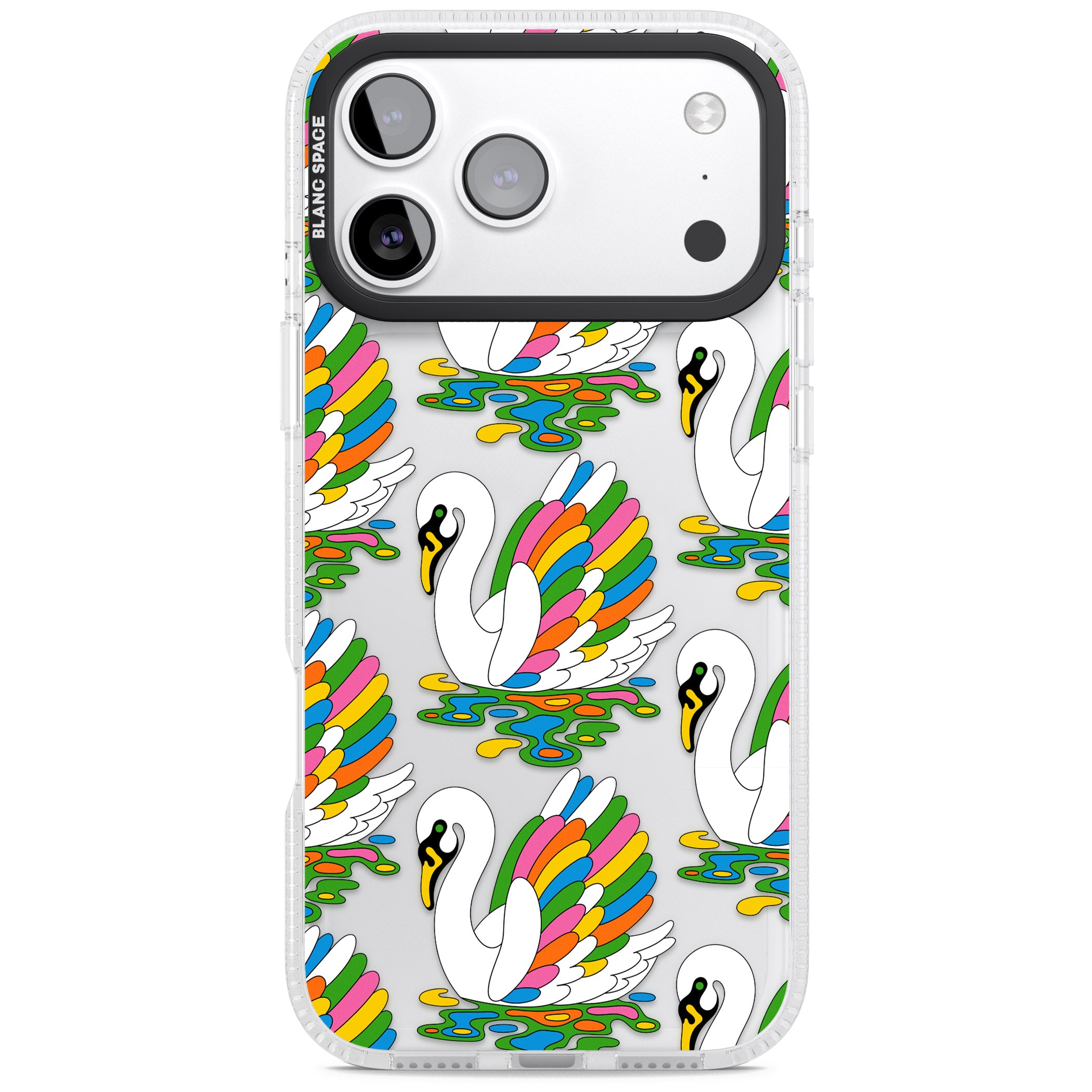 Colourful Swan Pattern iPhone 17 Pro Impact Air Clear Phone Case