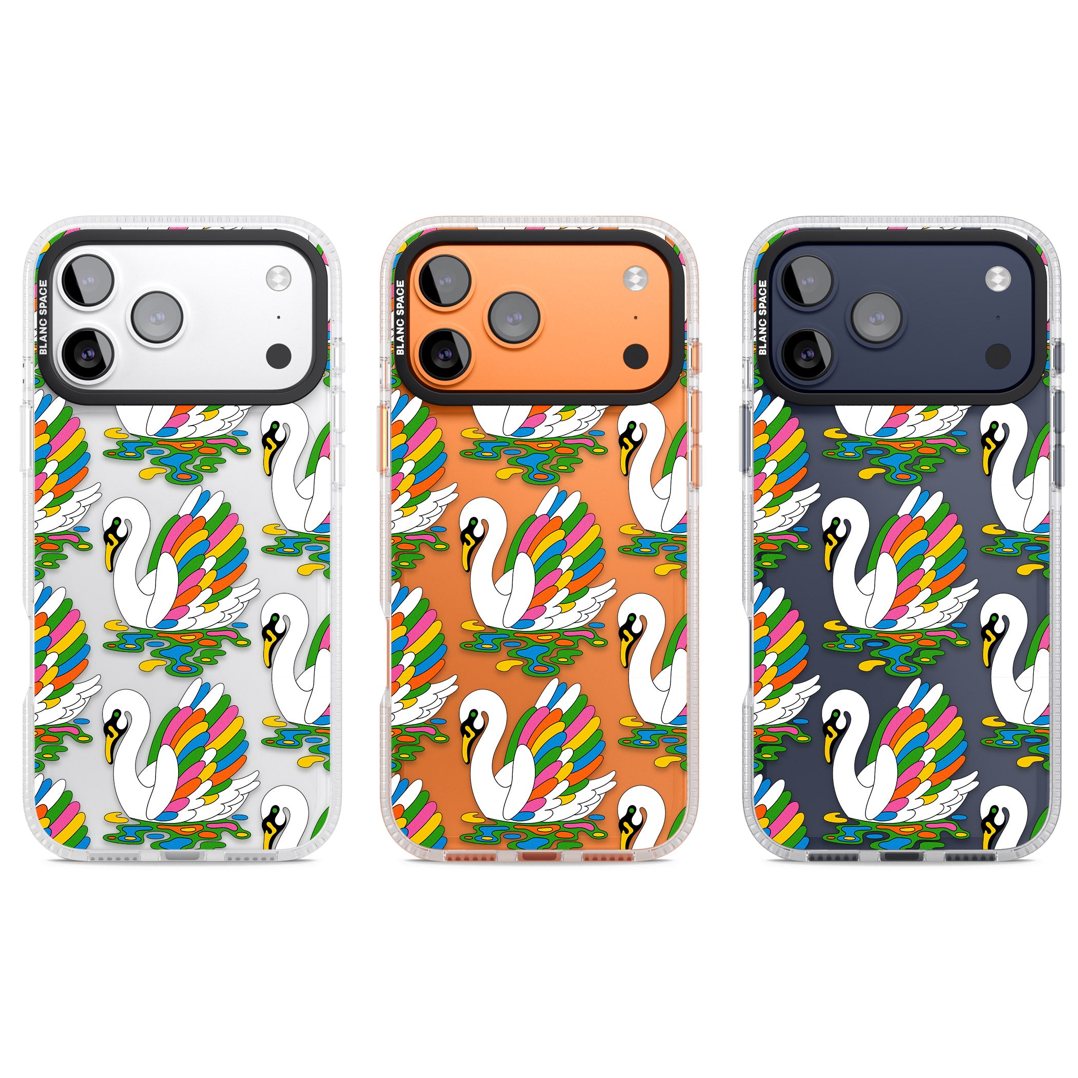 Colourful Swan Pattern iPhone 17 Pro Impact Air Clear Phone Case APT Impact Protection