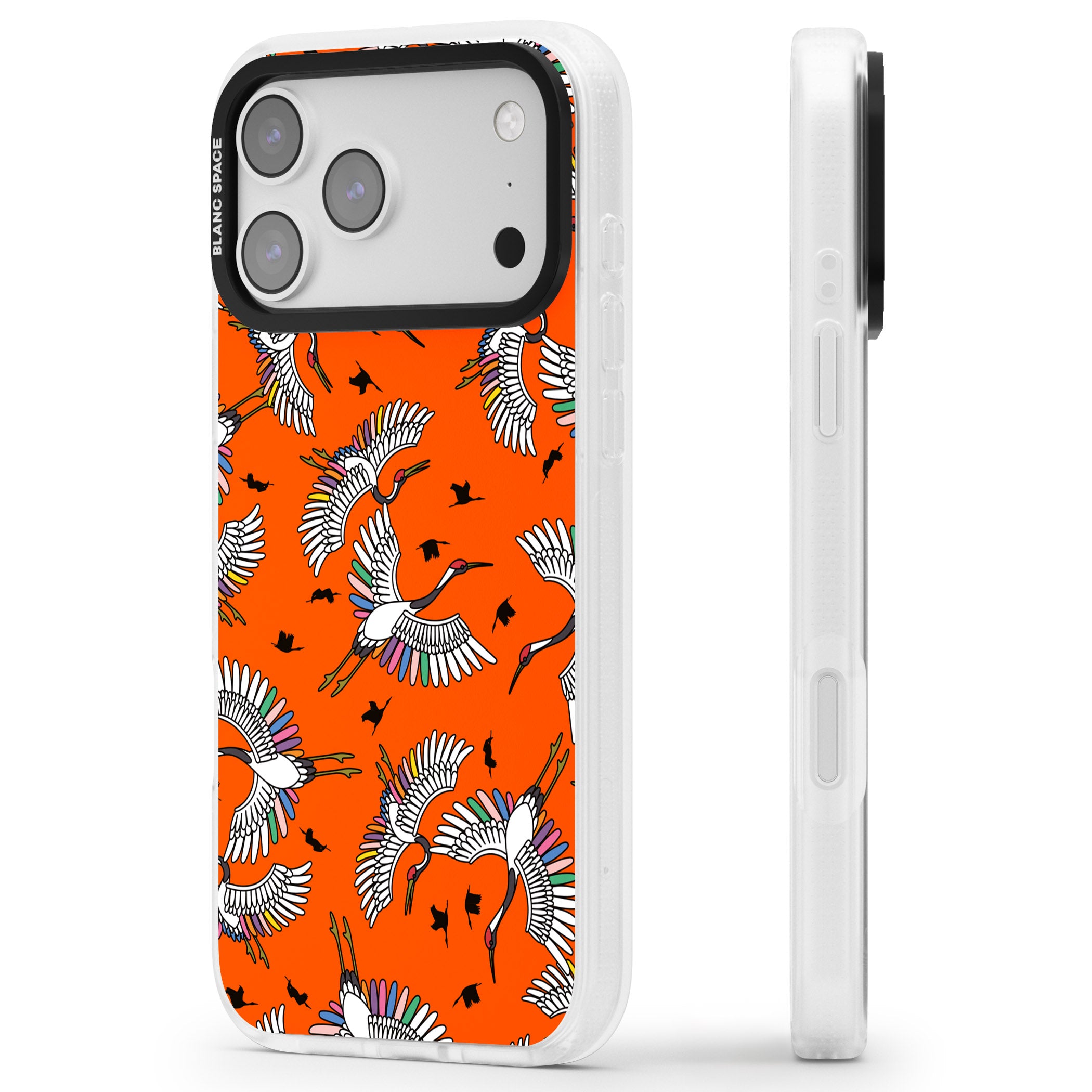 Colourful Crane Pattern (Orange) iPhone 17 Pro Impact Air Clear Phone Case Side Profile