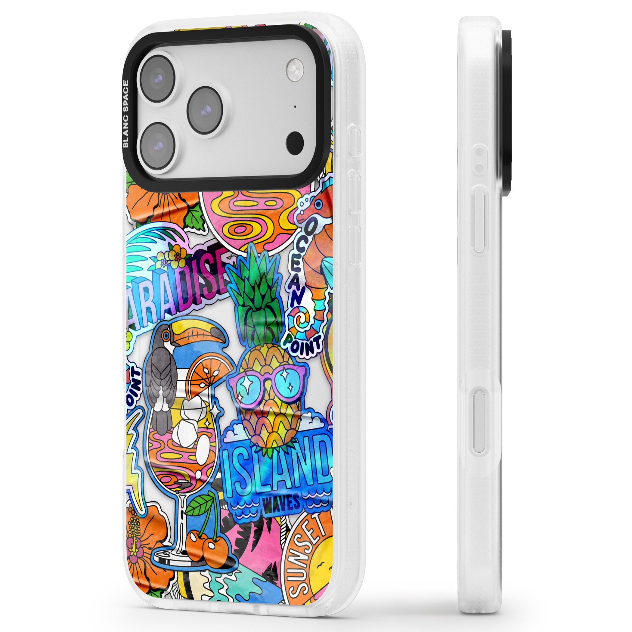 Tropical Vibes Collage iPhone 17 Pro Impact Air Clear Phone Case Side Profile