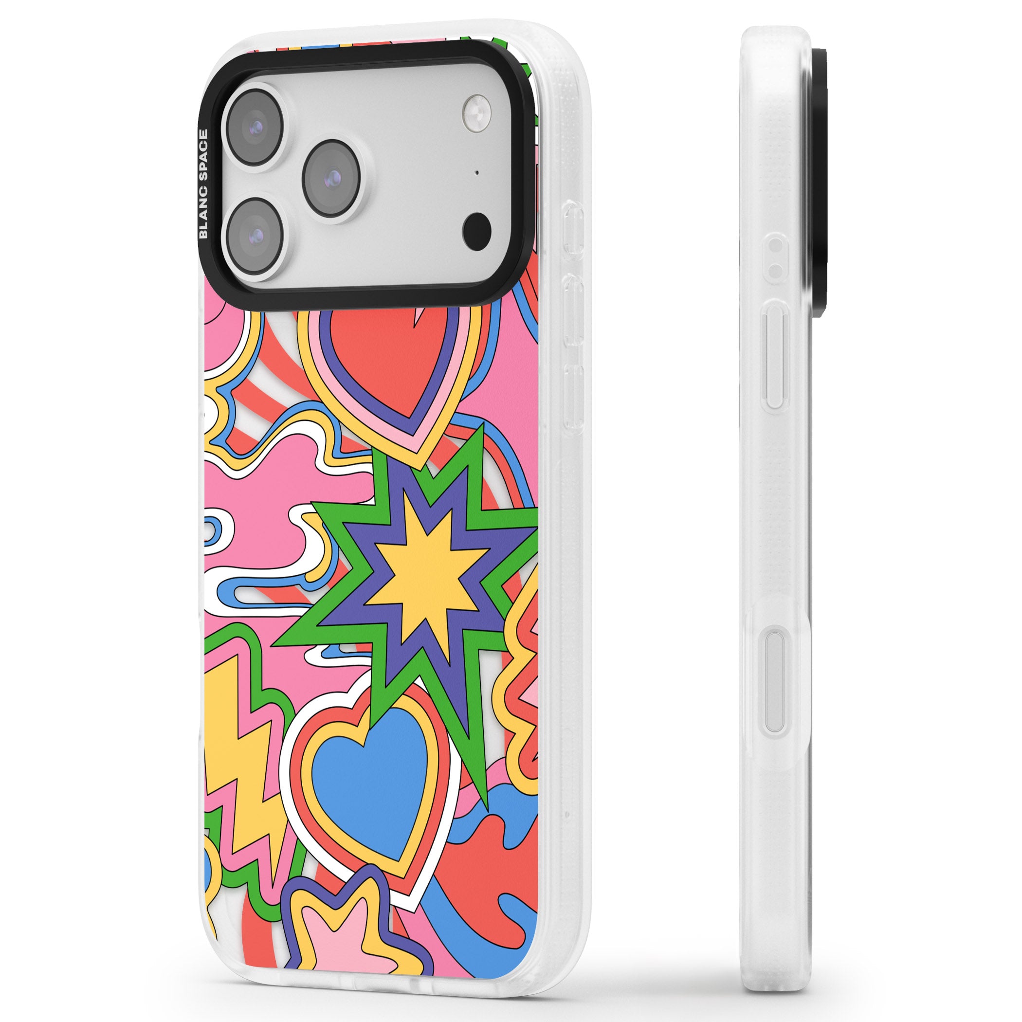 Psychedelic Pop Art Explosion iPhone 17 Pro Impact Air Clear Phone Case Side Profile