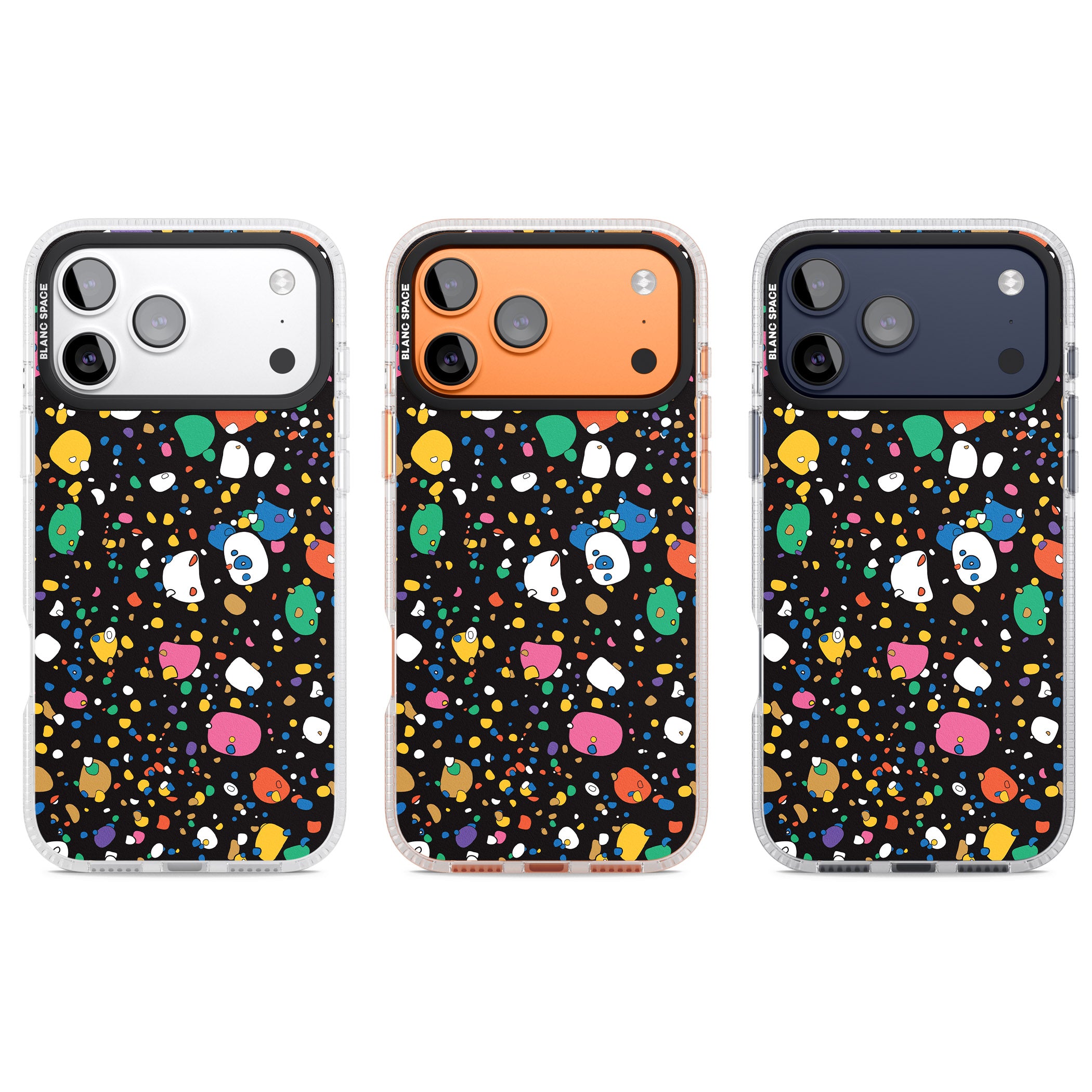 Colourful Confetti Pebbles (Black) iPhone 17 Pro Impact Air Clear Phone Case APT Impact Protection