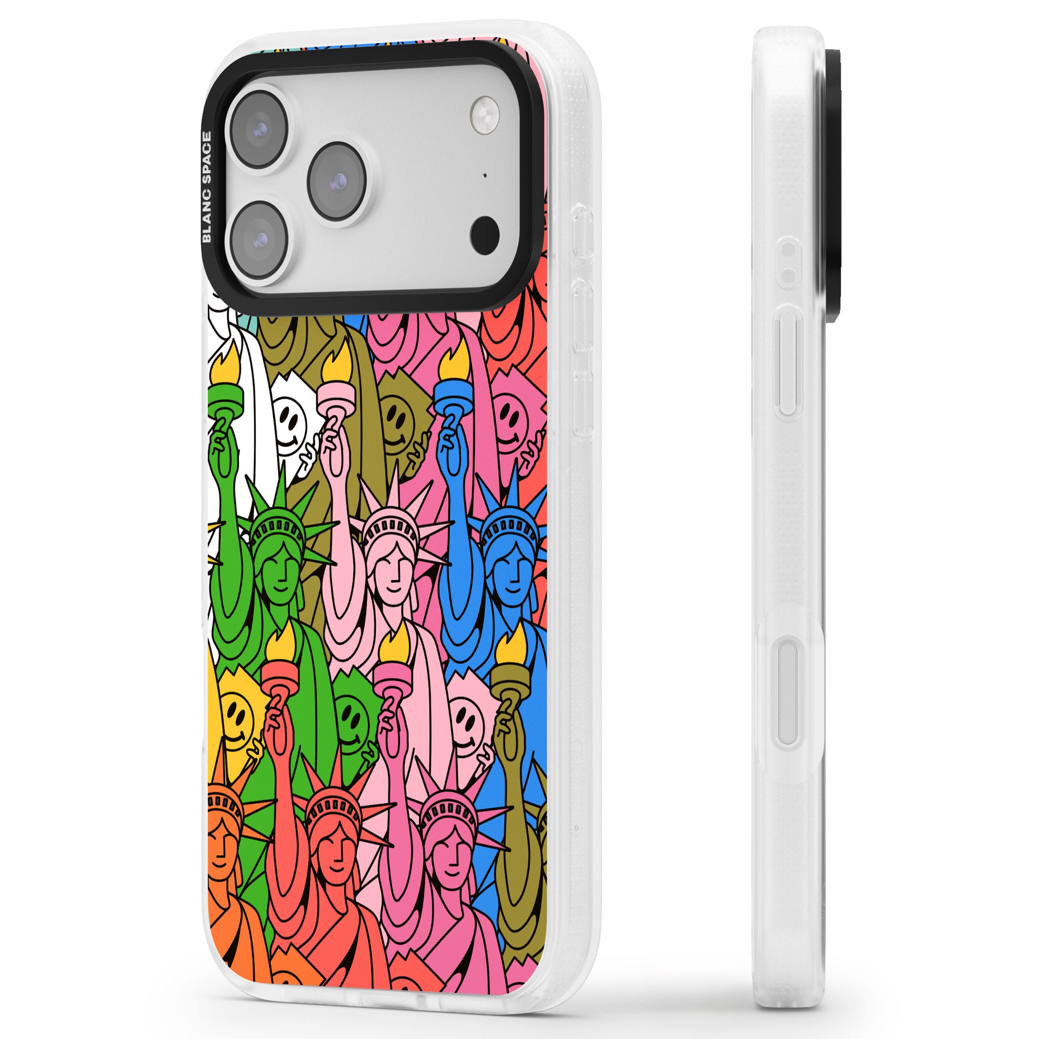 Multicolour Liberty Pattern iPhone 17 Pro Impact Air Clear Phone Case Side Profile