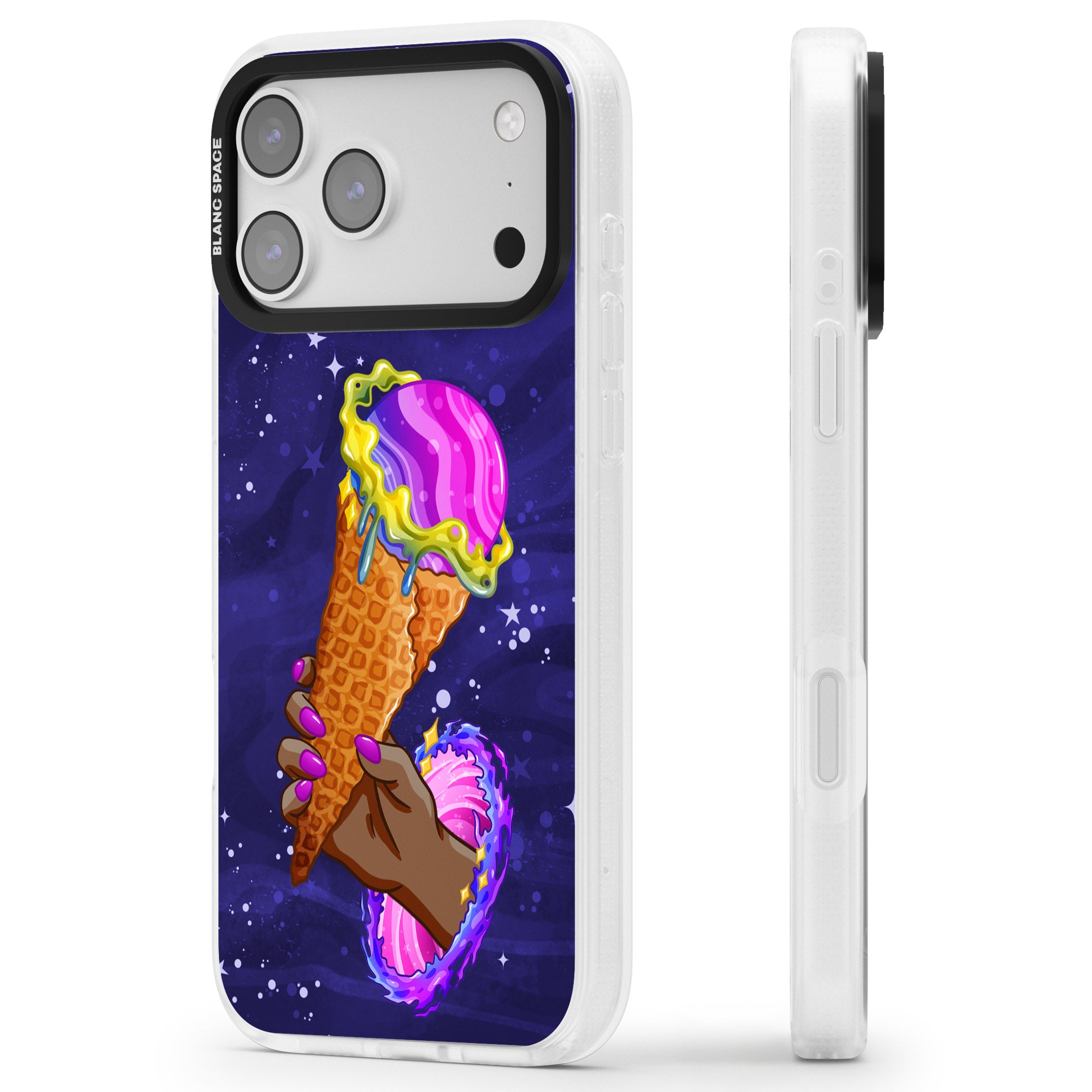 Interdimensional Ice Cream iPhone 17 Pro Impact Air Clear Phone Case Side Profile