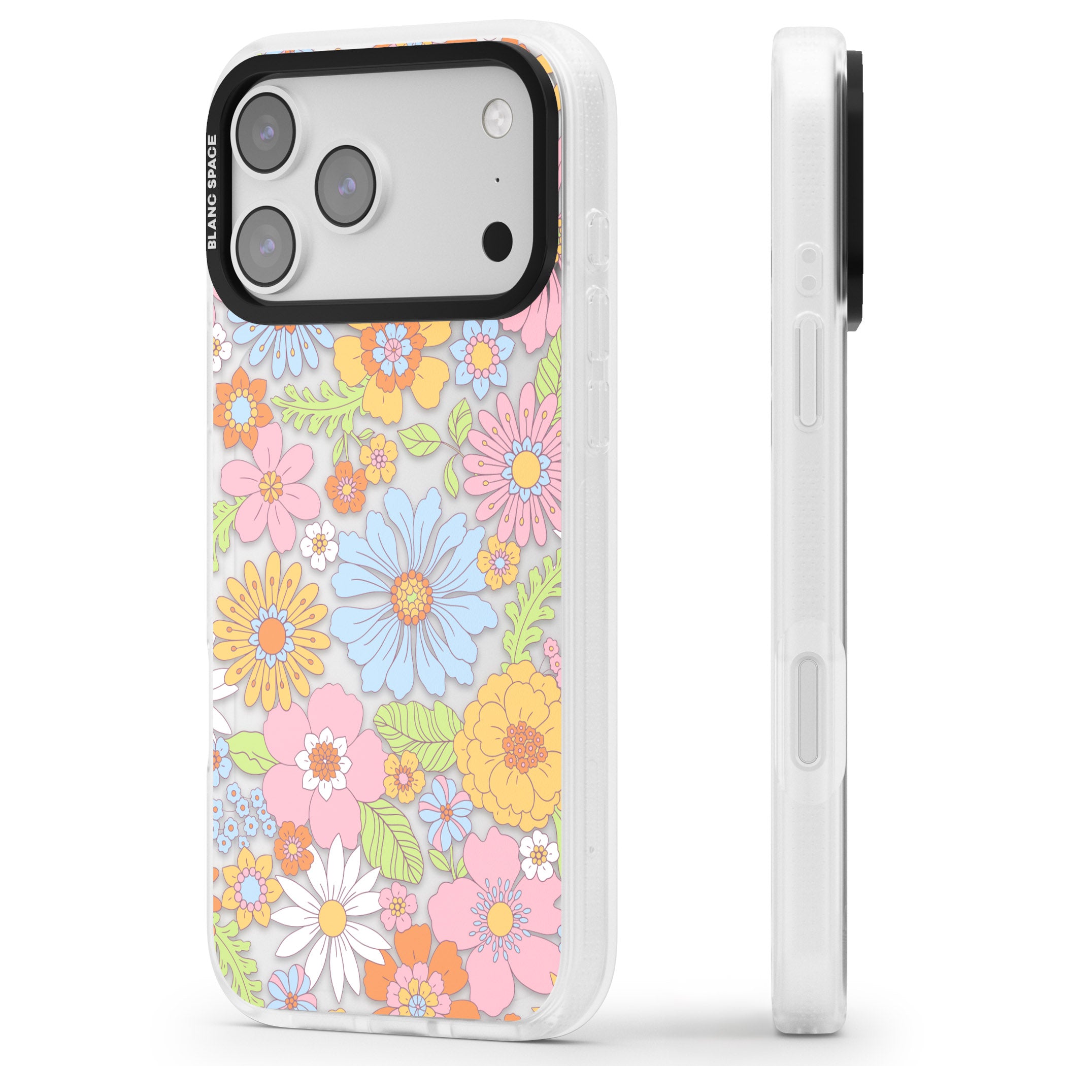 Pastel Flower Pattern iPhone 17 Pro Impact Air Clear Phone Case Side Profile