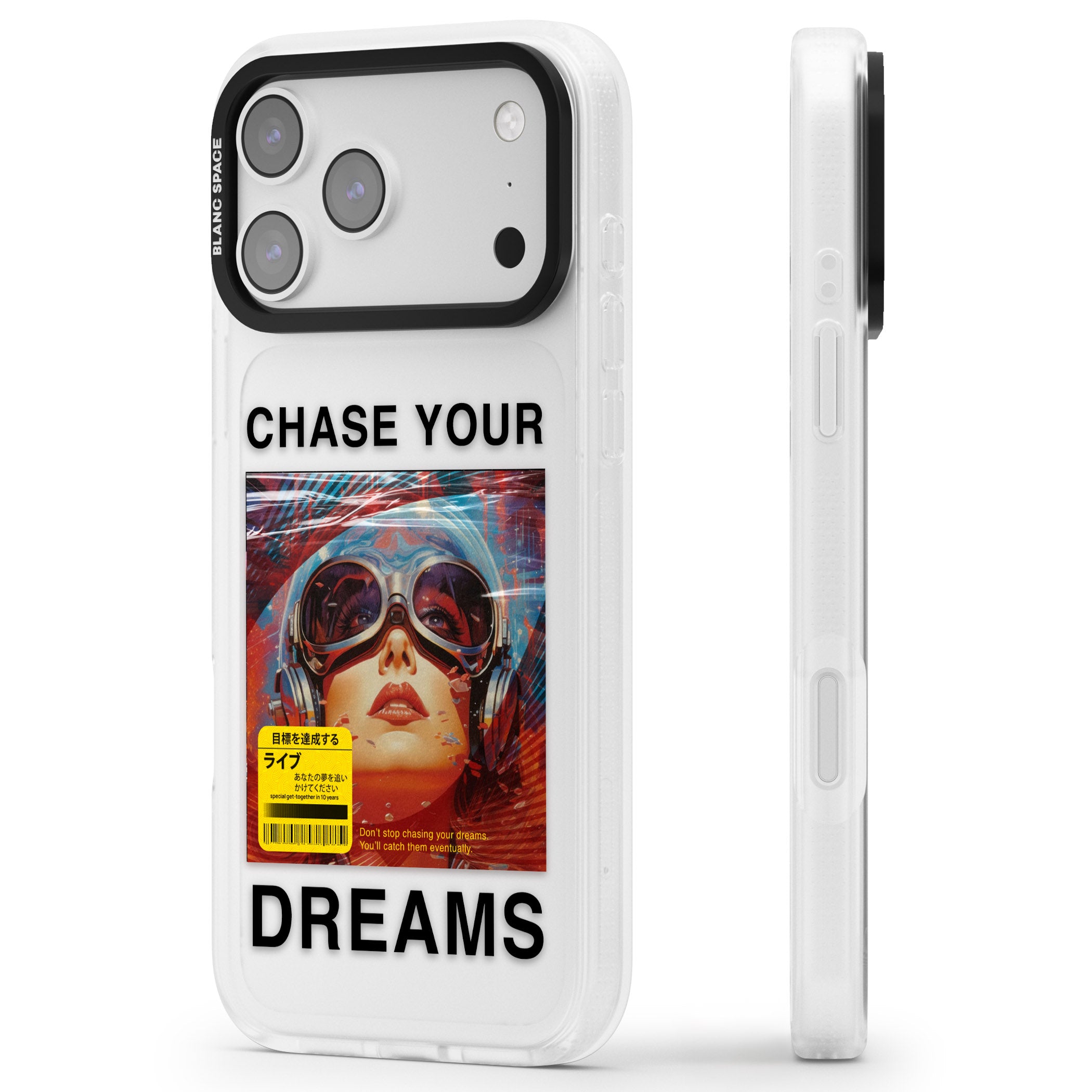 Chase Your Dreams iPhone 17 Pro Impact Air Clear Phone Case Side Profile