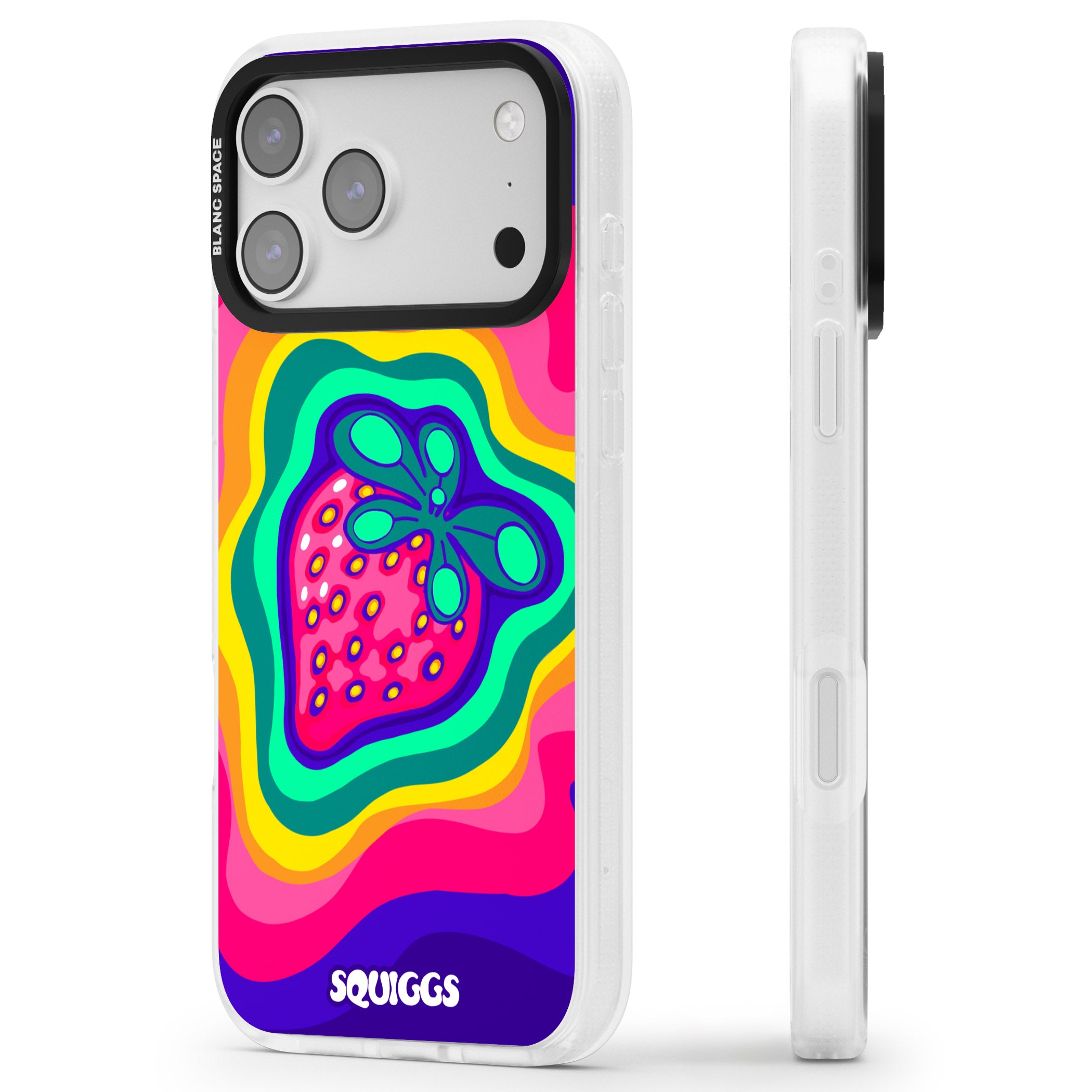 Strawberry Rainbow iPhone 17 Pro Impact Air Clear Phone Case Side Profile