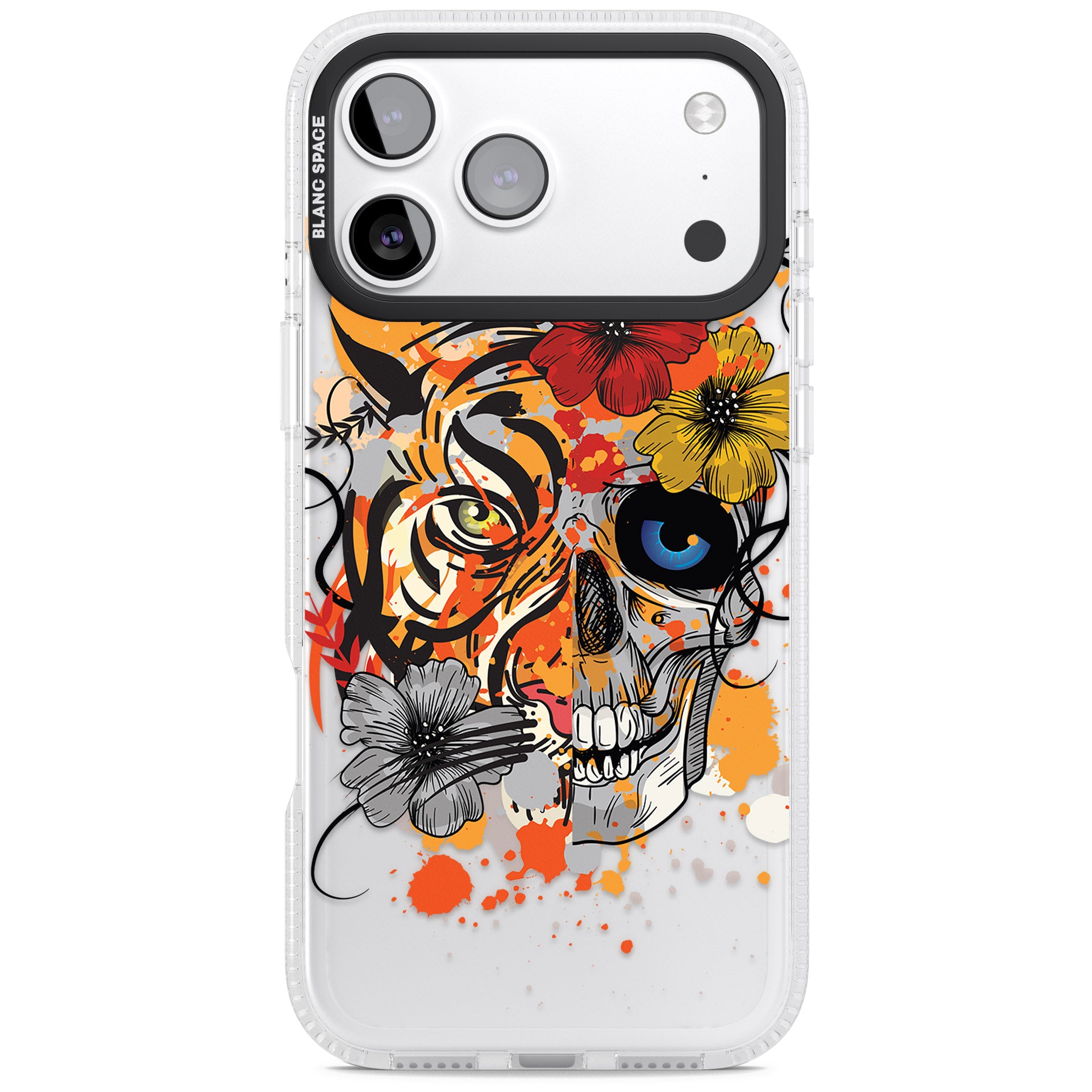 Sugar Skull Tiger Floral iPhone 17 Pro Impact Air Clear Phone Case