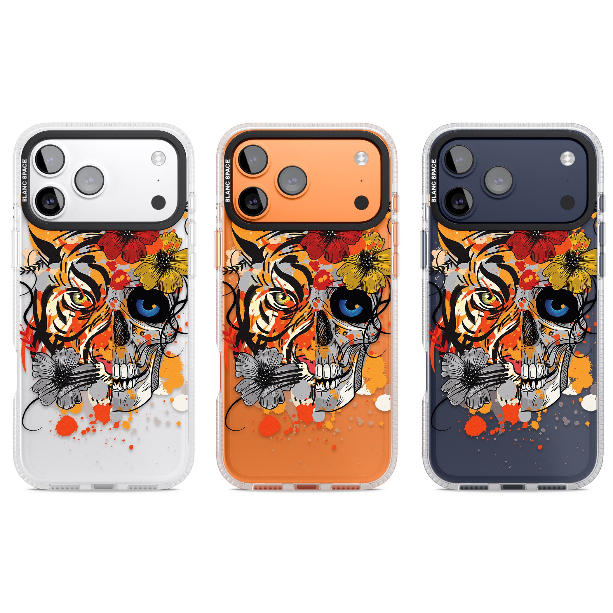 Sugar Skull Tiger Floral iPhone 17 Pro Impact Air Clear Phone Case APT Impact Protection