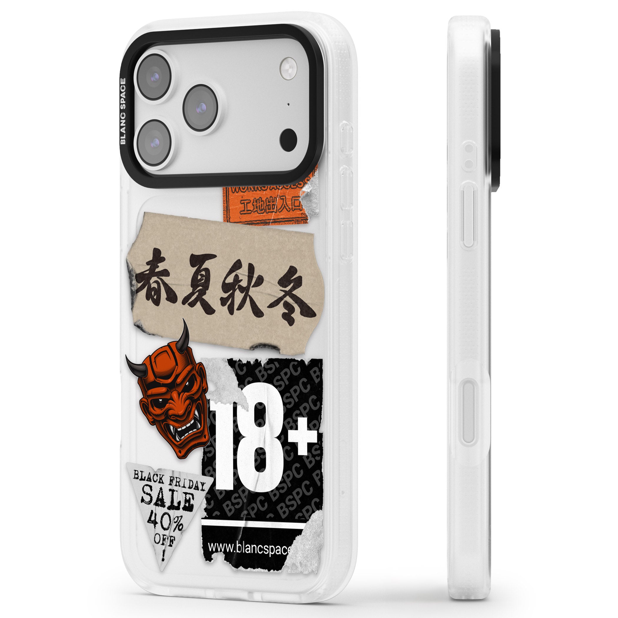 Asian Sticker Mix iPhone 17 Pro Impact Air Clear Phone Case Side Profile
