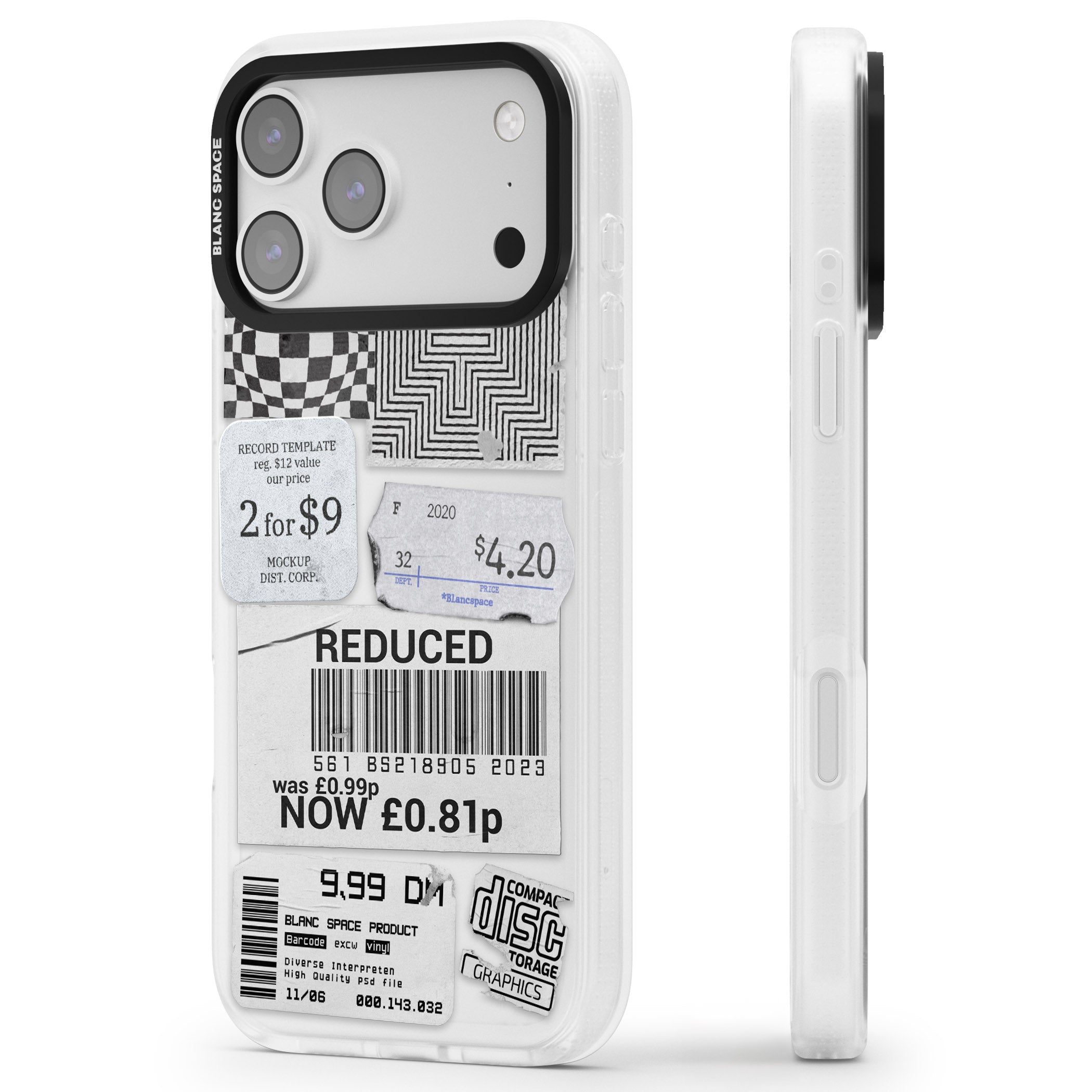White Sticker Mix iPhone 17 Pro Impact Air Clear Phone Case Side Profile