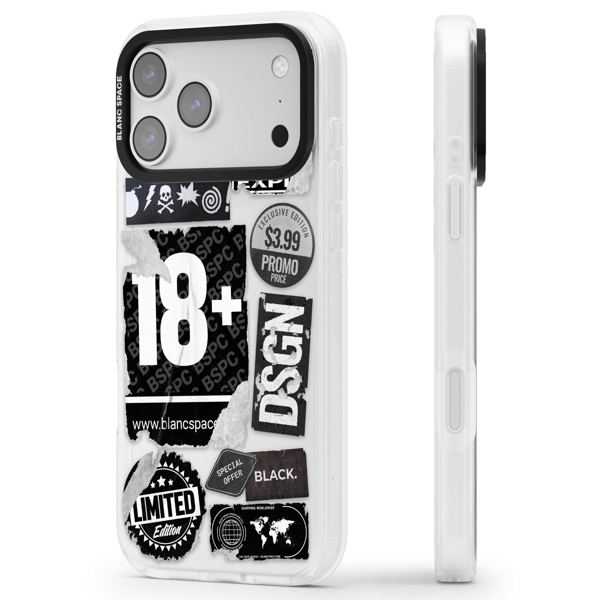 Black Sticker Mix iPhone 17 Pro Impact Air Clear Phone Case Side Profile