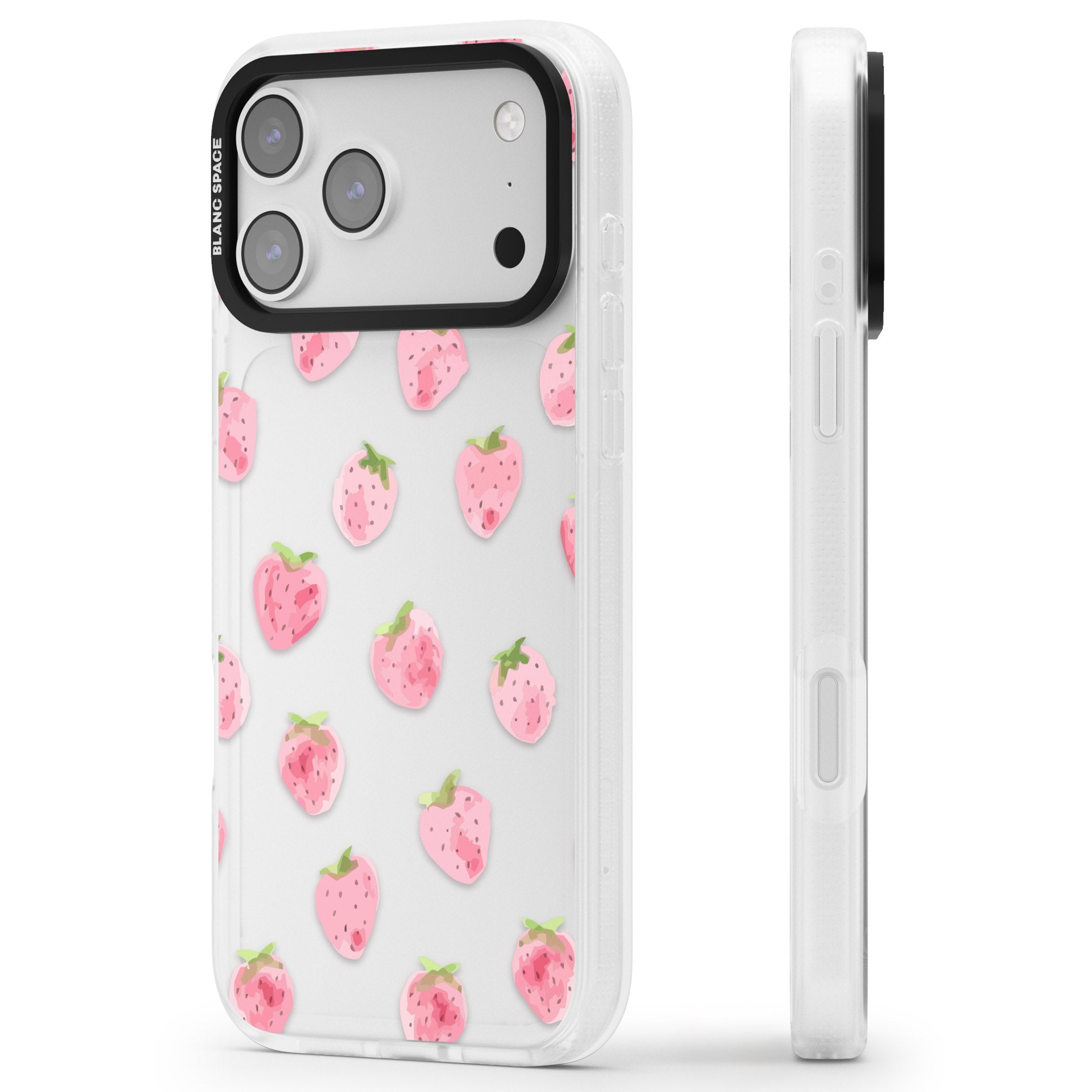 Classic Strawberry iPhone 17 Pro Impact Air Clear Phone Case Side Profile