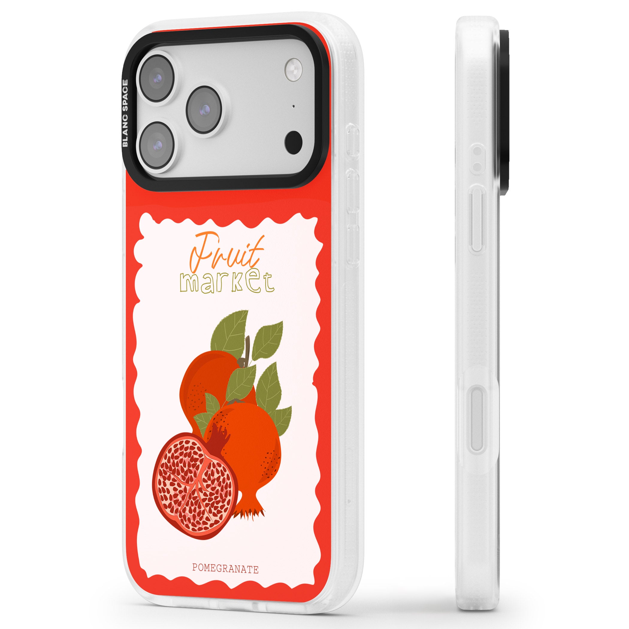 Fruit Market Pomegranate iPhone 17 Pro Impact Air Clear Phone Case Side Profile