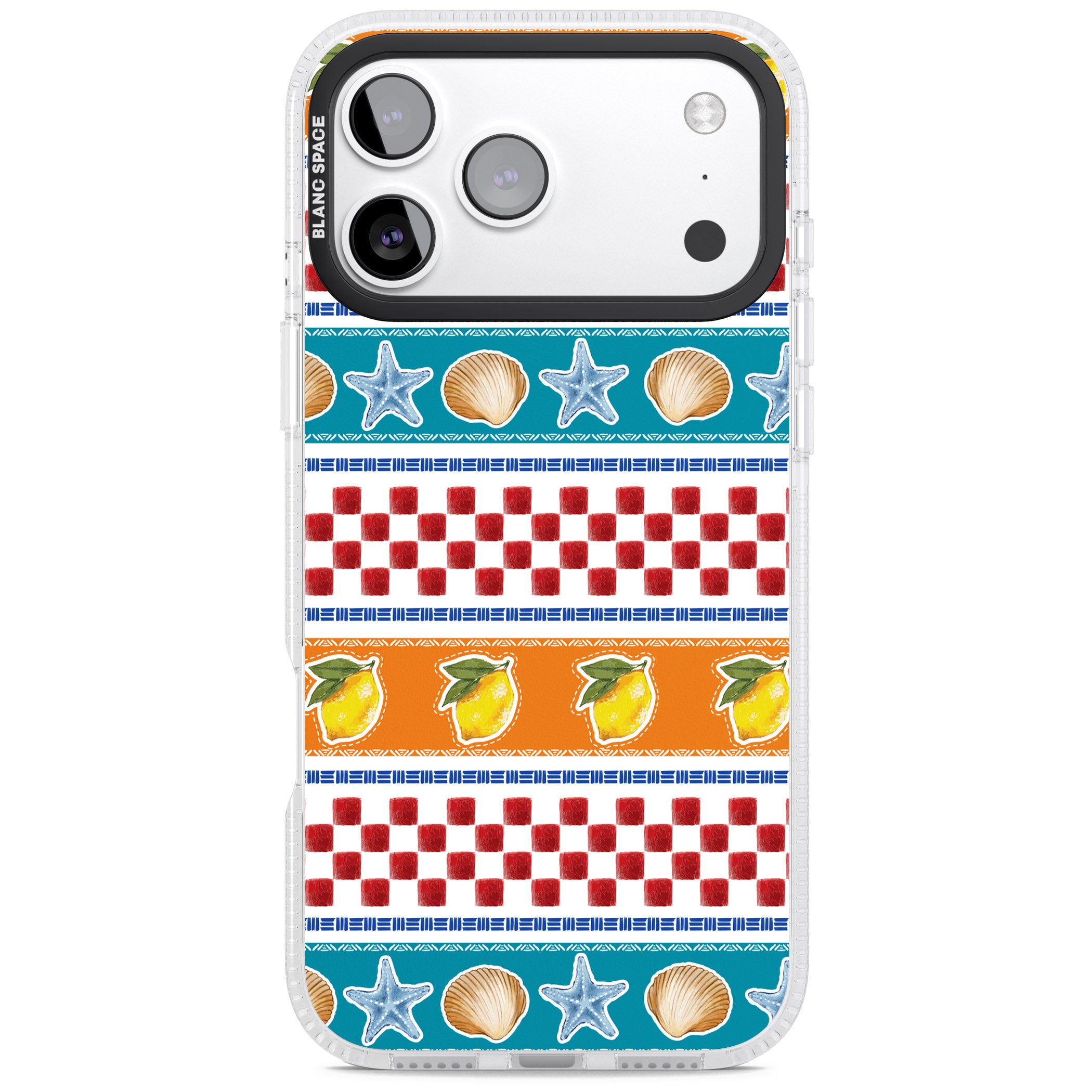 Coastal Italian Check Pattern iPhone 17 Pro Impact Air Clear Phone Case