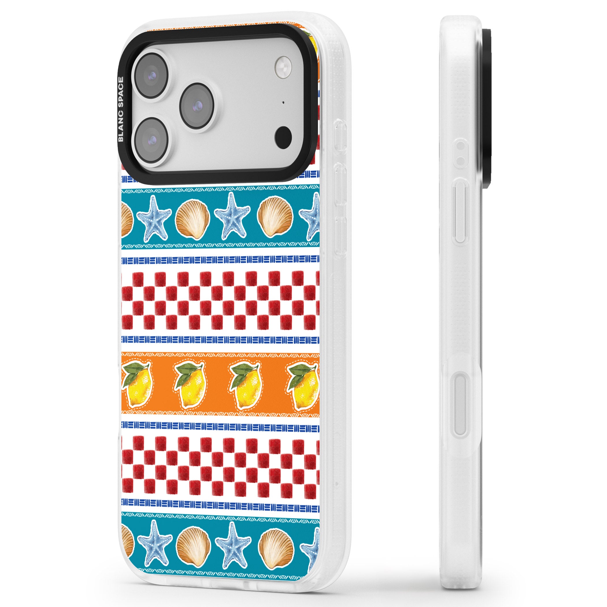 Coastal Italian Check Pattern iPhone 17 Pro Impact Air Clear Phone Case Side Profile