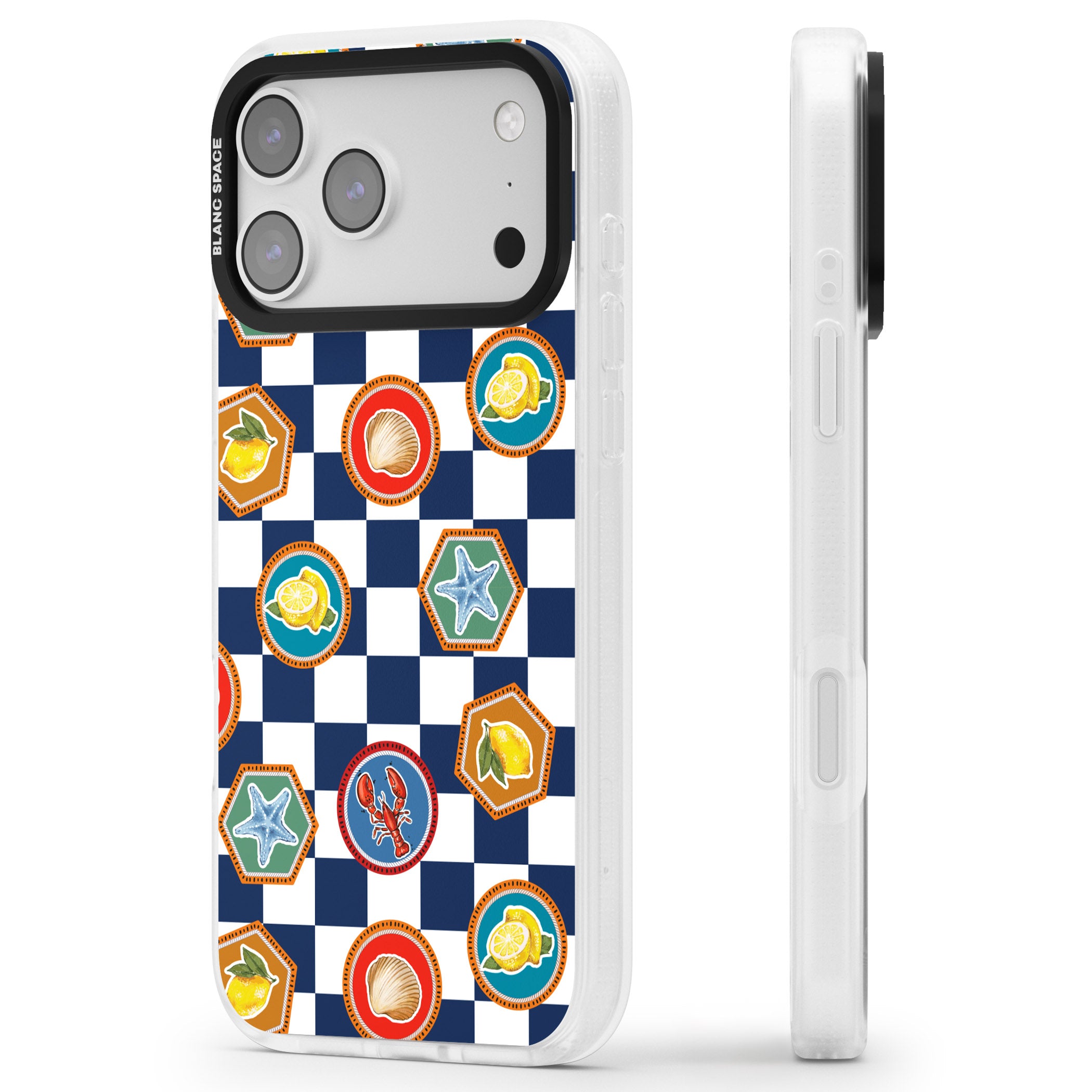 Coastal Check Pattern iPhone 17 Pro Impact Air Clear Phone Case Side Profile